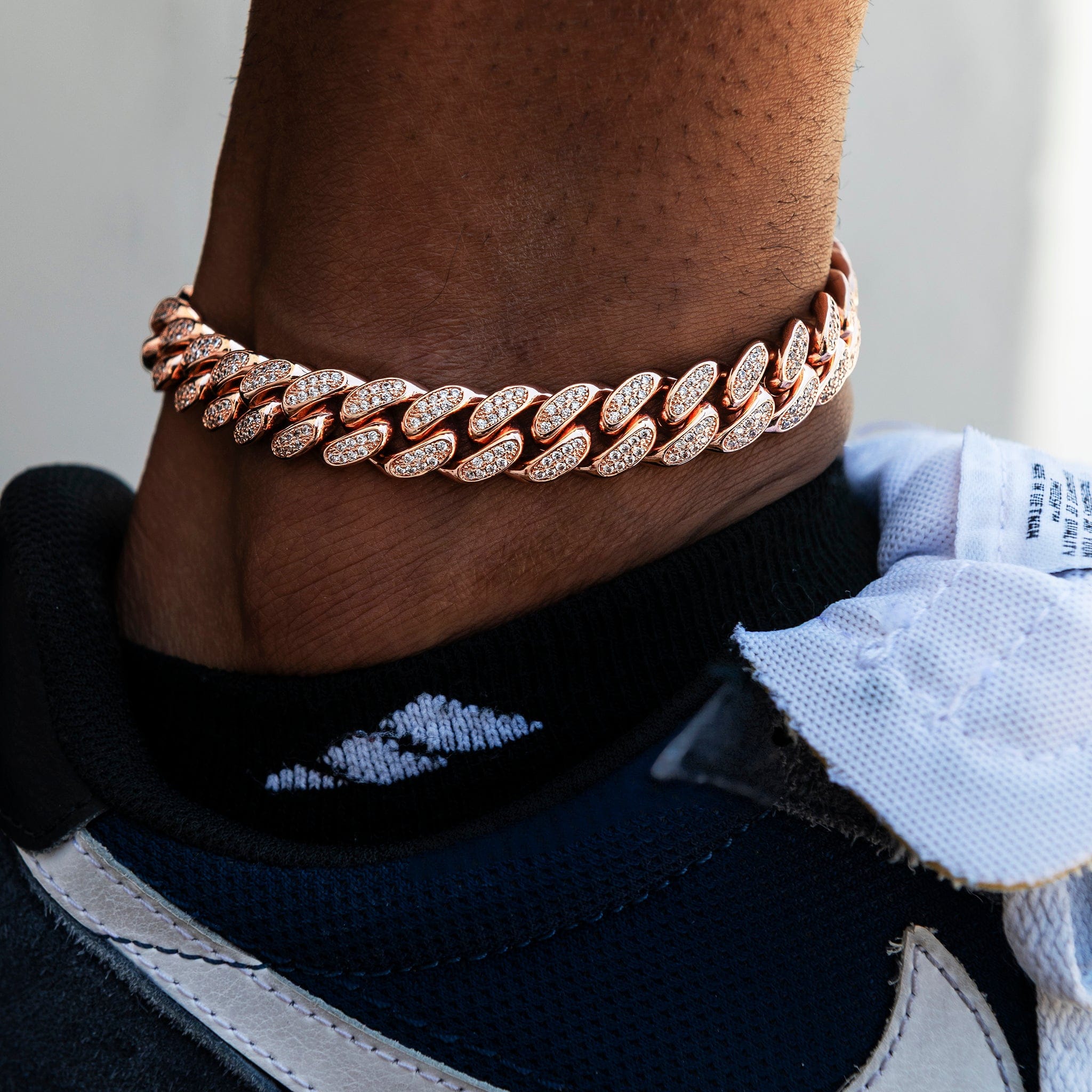 GLD Men 12 mm Diamond Cuban Anklet in Rose Gold