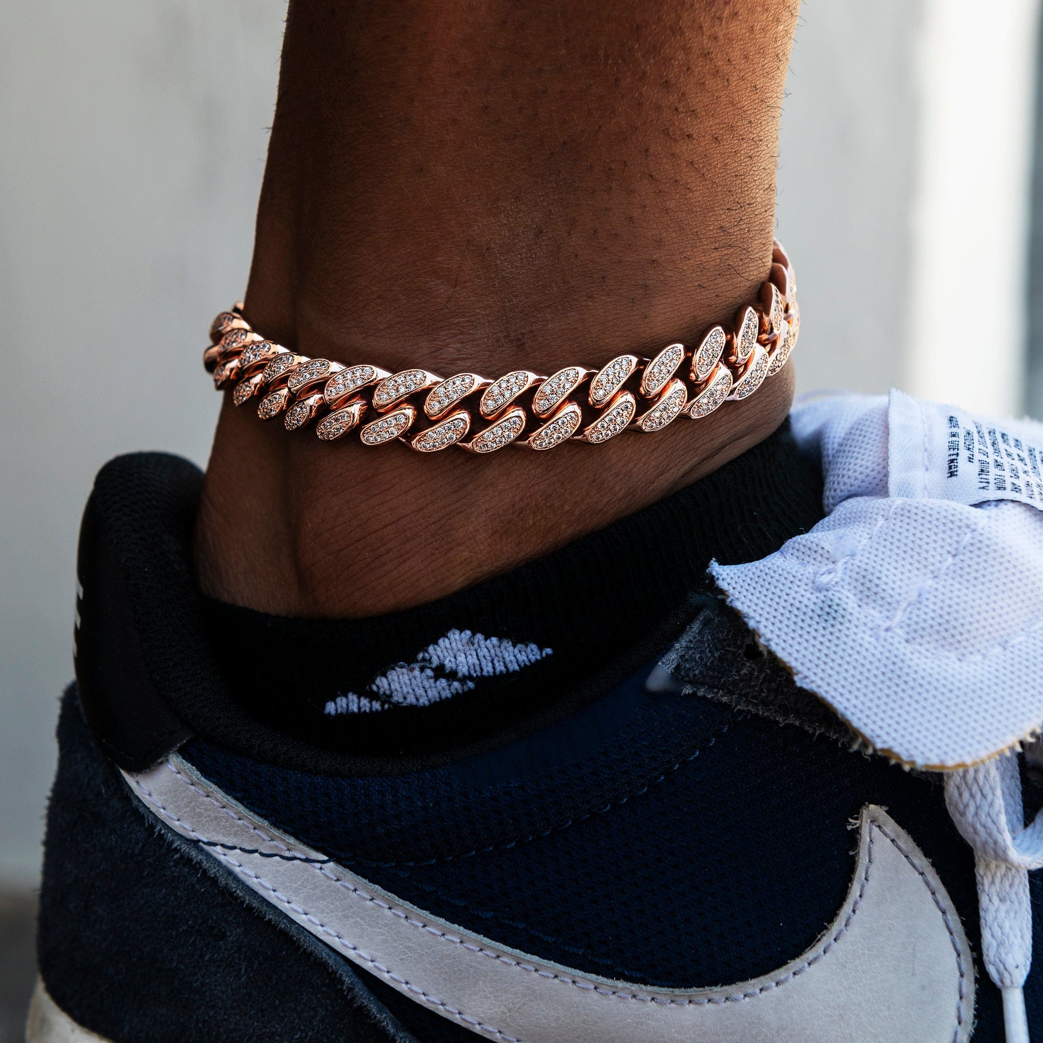 GLD Men 12 mm Diamond Cuban Anklet in Rose Gold