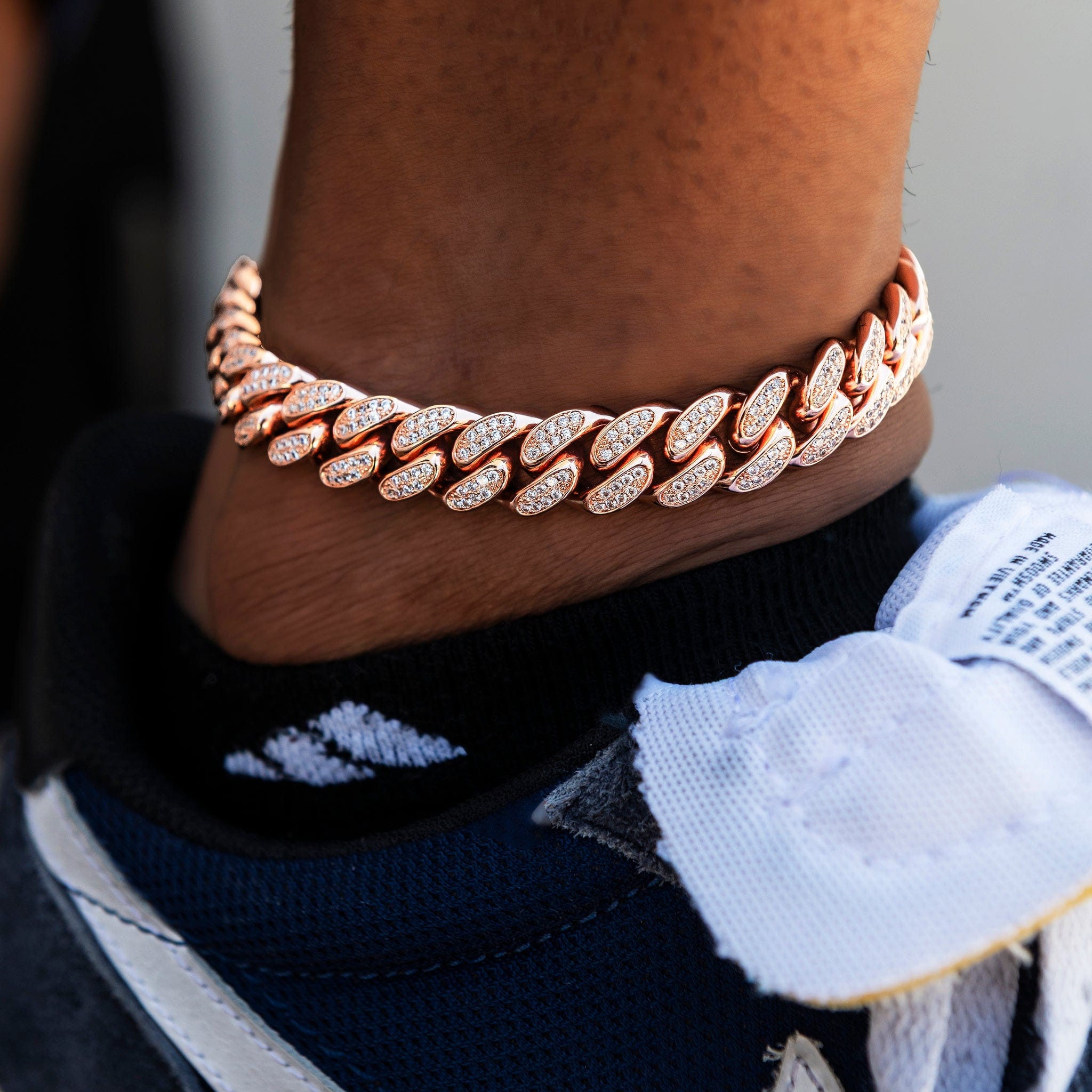 GLD Men 12 mm Diamond Cuban Anklet in Rose Gold