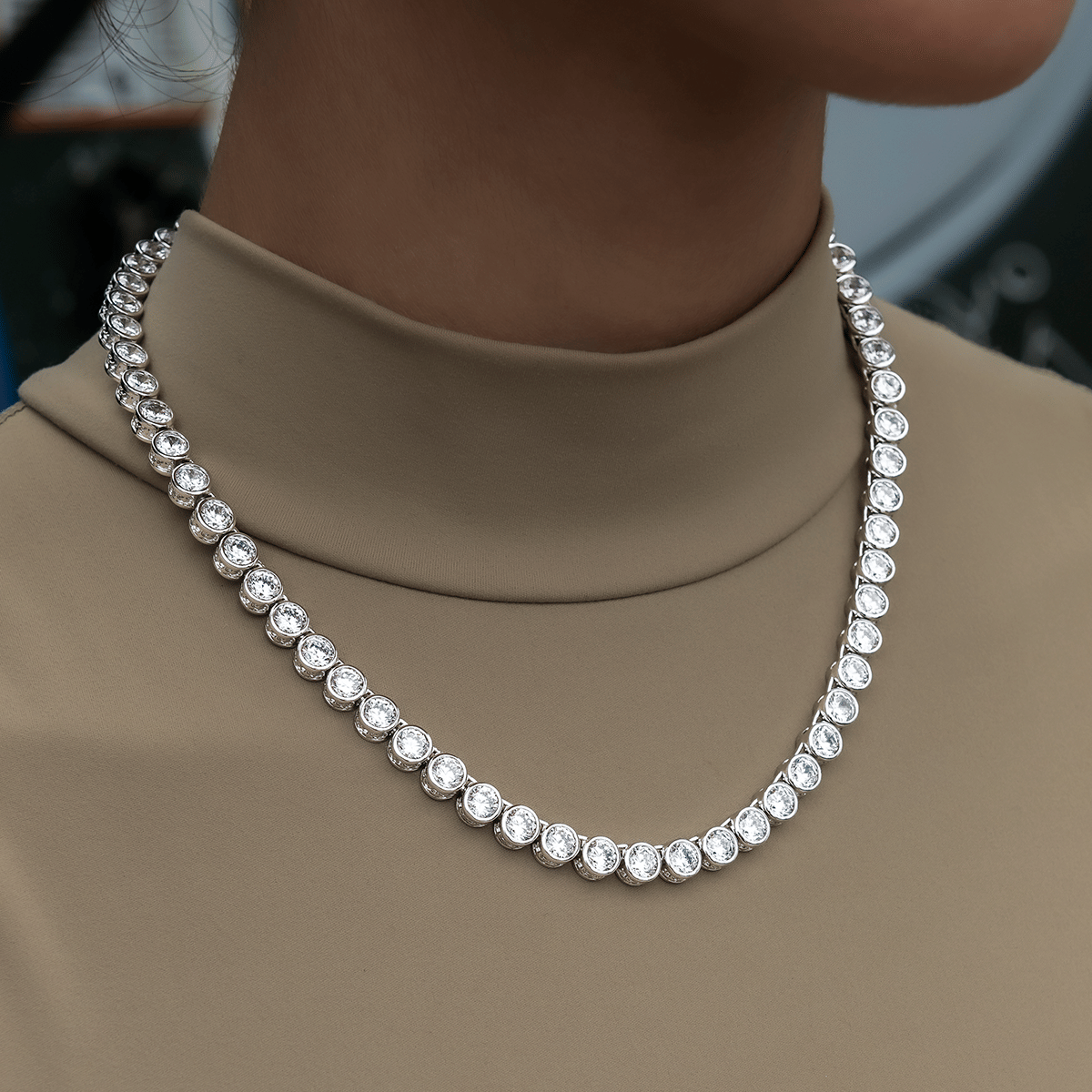 GLD PROMO - WOMEN Bezel Tennis Necklace in White Gold - 5 mm