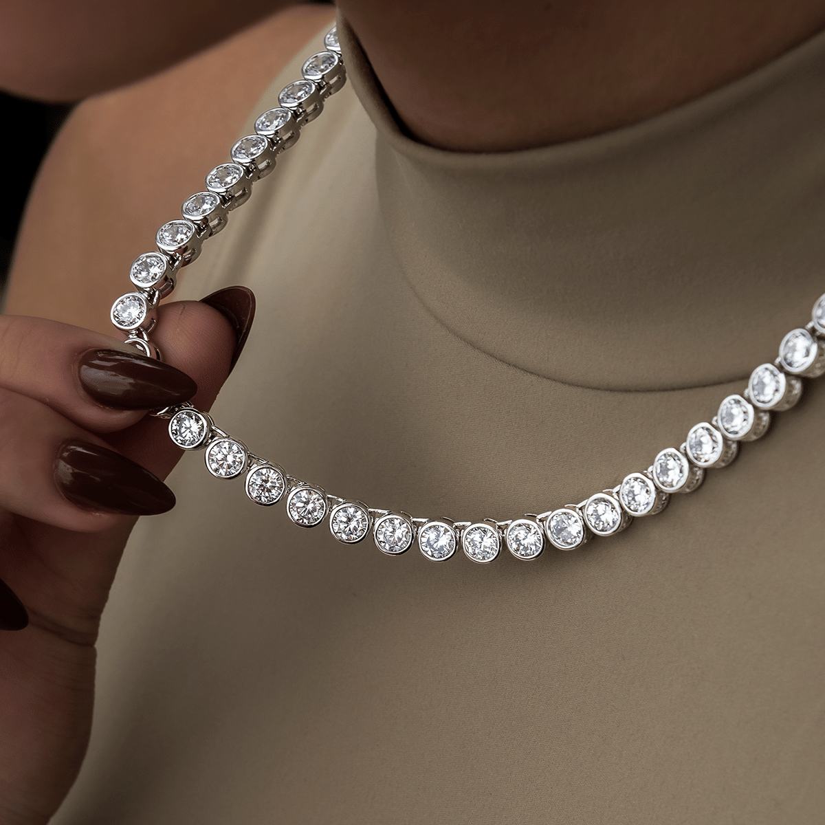 GLD PROMO - WOMEN Bezel Tennis Necklace in White Gold - 5 mm