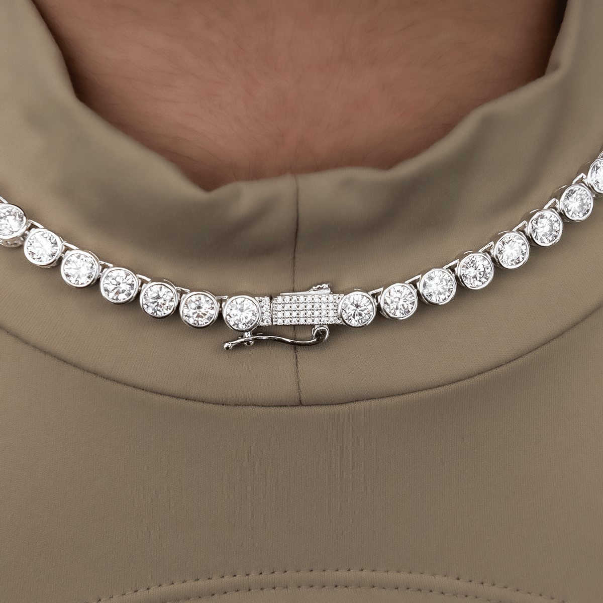 GLD PROMO - WOMEN Bezel Tennis Necklace in White Gold - 5 mm