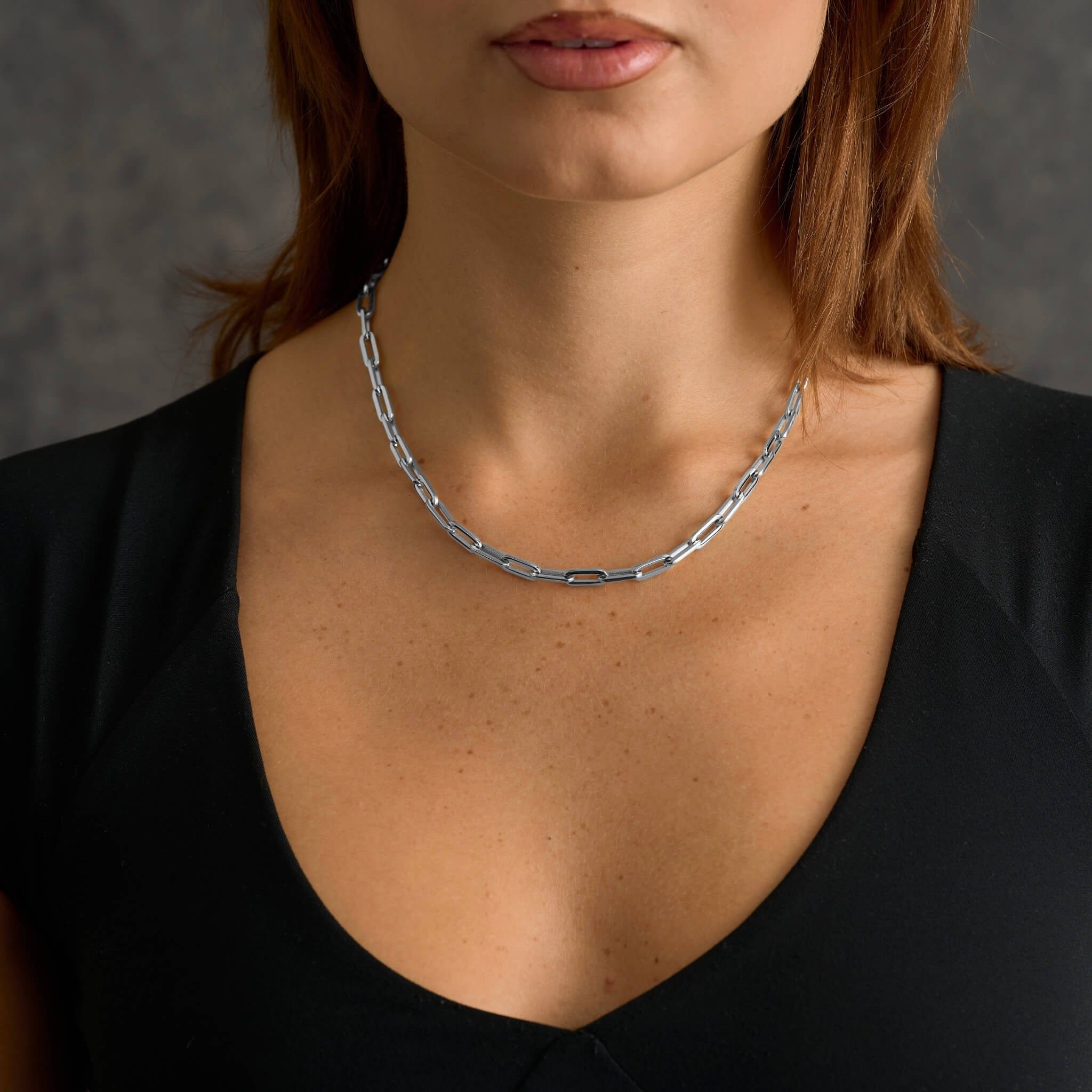 GLD Women Paper Clip Chain Necklace in White Gold - 5 mm