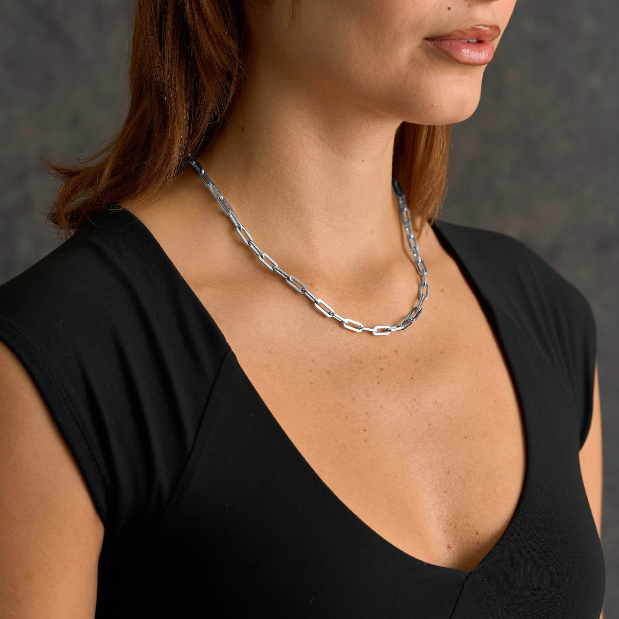 GLD Women Paper Clip Chain Necklace in White Gold - 5 mm