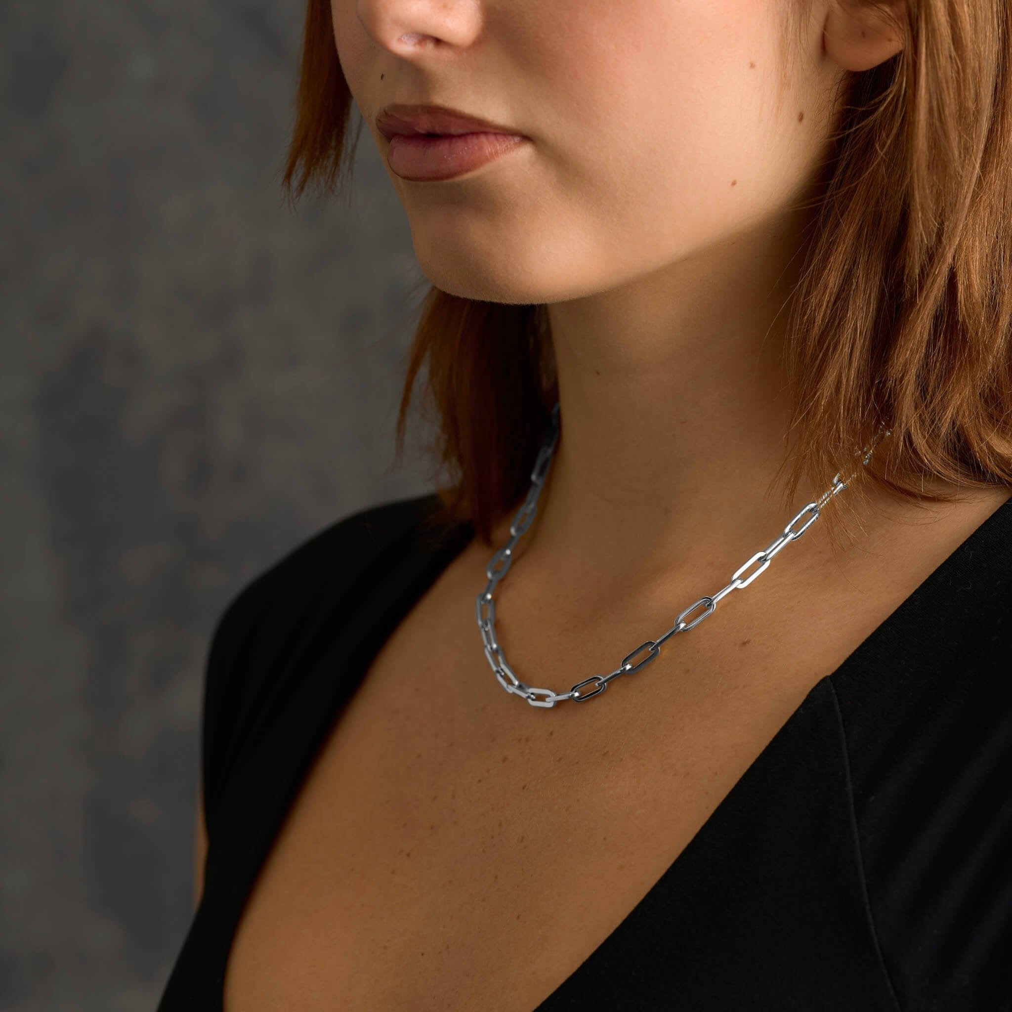 GLD Women Paper Clip Chain Necklace in White Gold - 5 mm