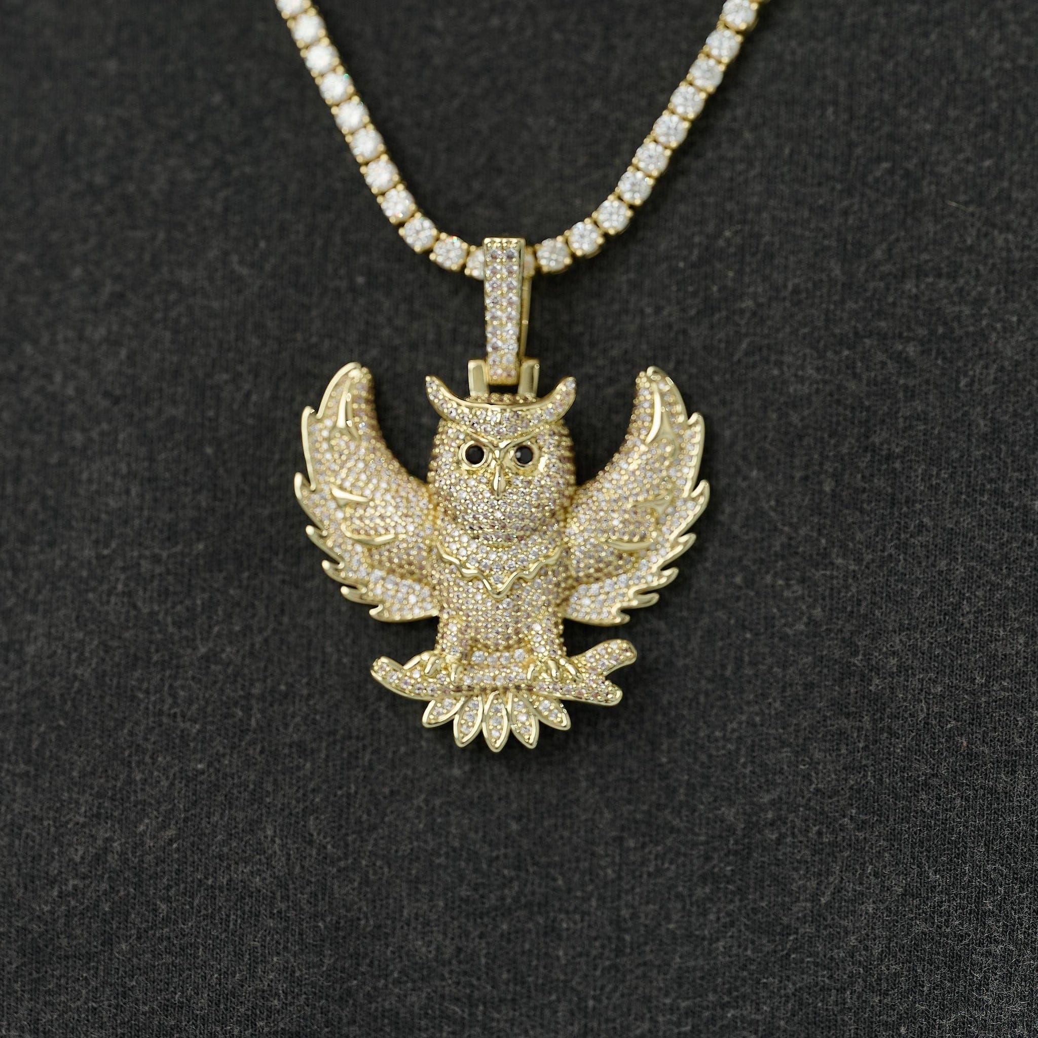GLD Men Iced Owl Pendant in Yellow Gold
