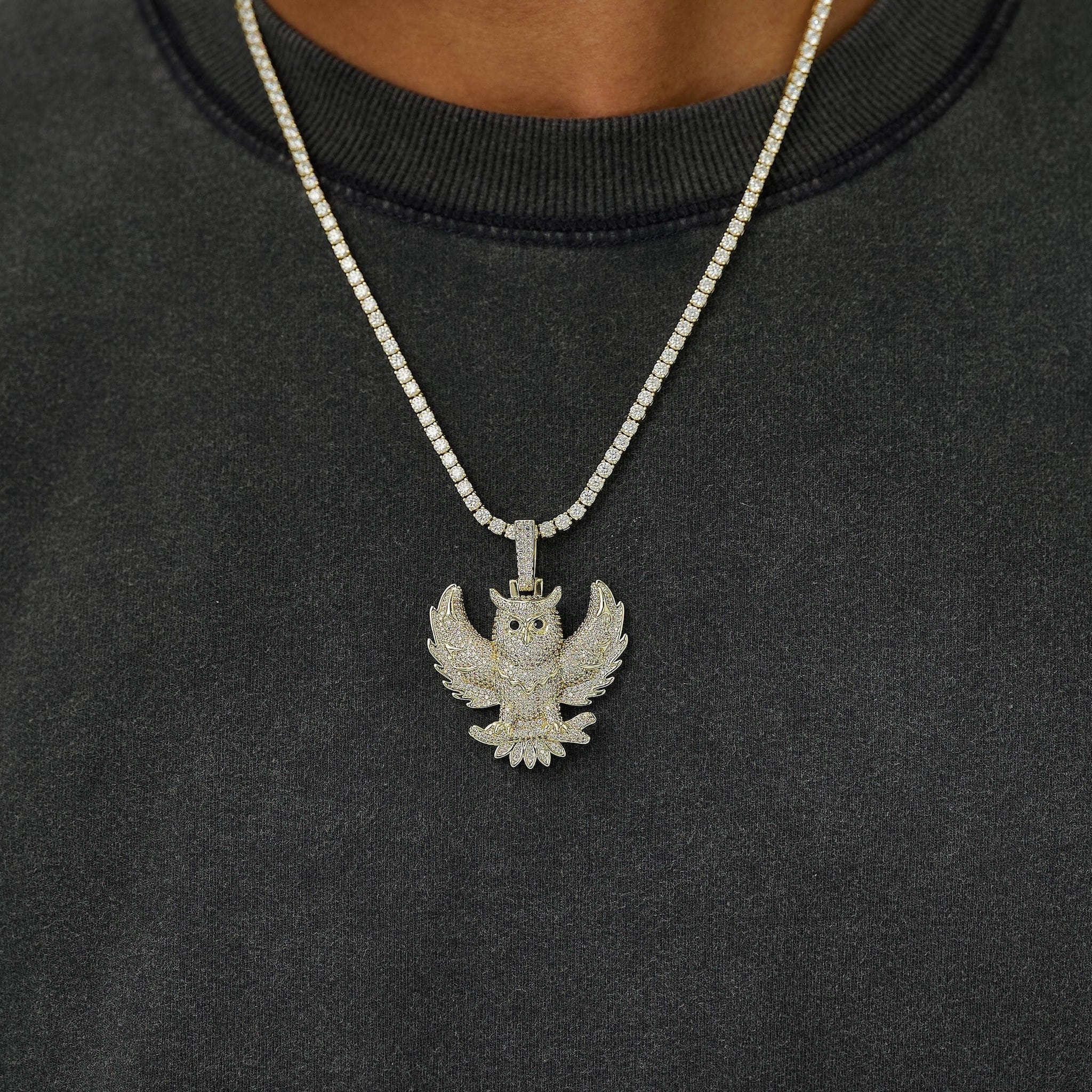 GLD Men Iced Owl Pendant in Yellow Gold