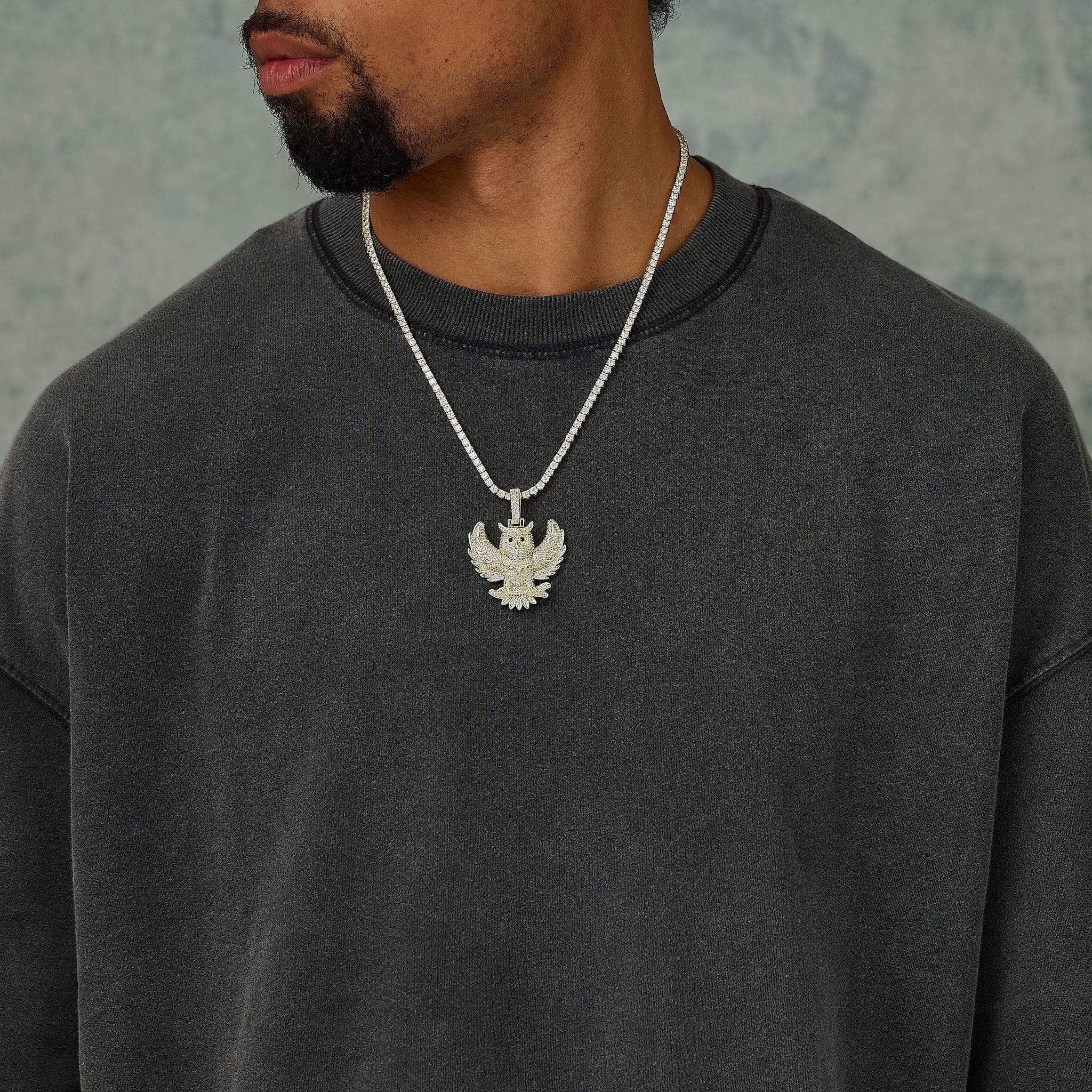 GLD Men Iced Owl Pendant in Yellow Gold