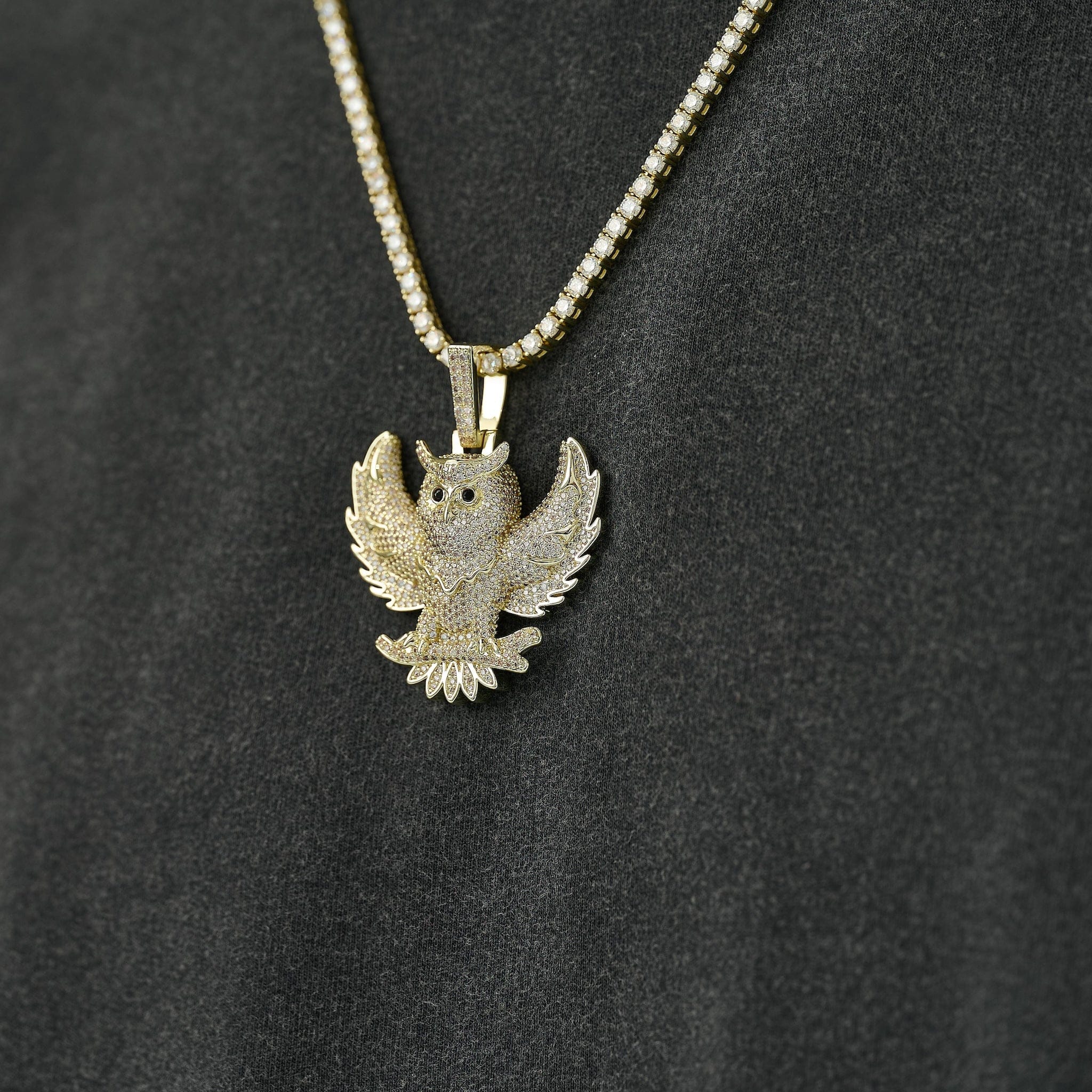 GLD Men Iced Owl Pendant in Yellow Gold