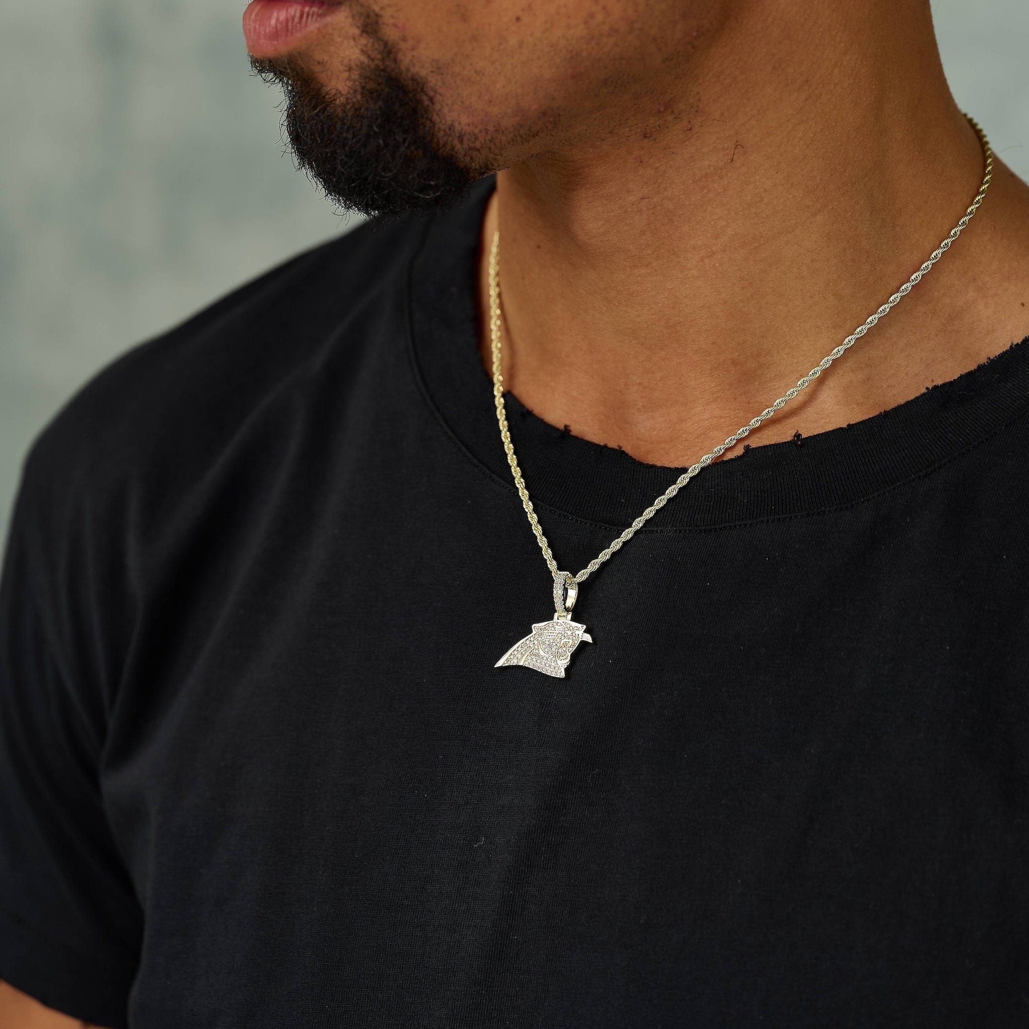 GLD Men Carolina Panthers Official NFL Micro Logo Pendant in Yellow Gold