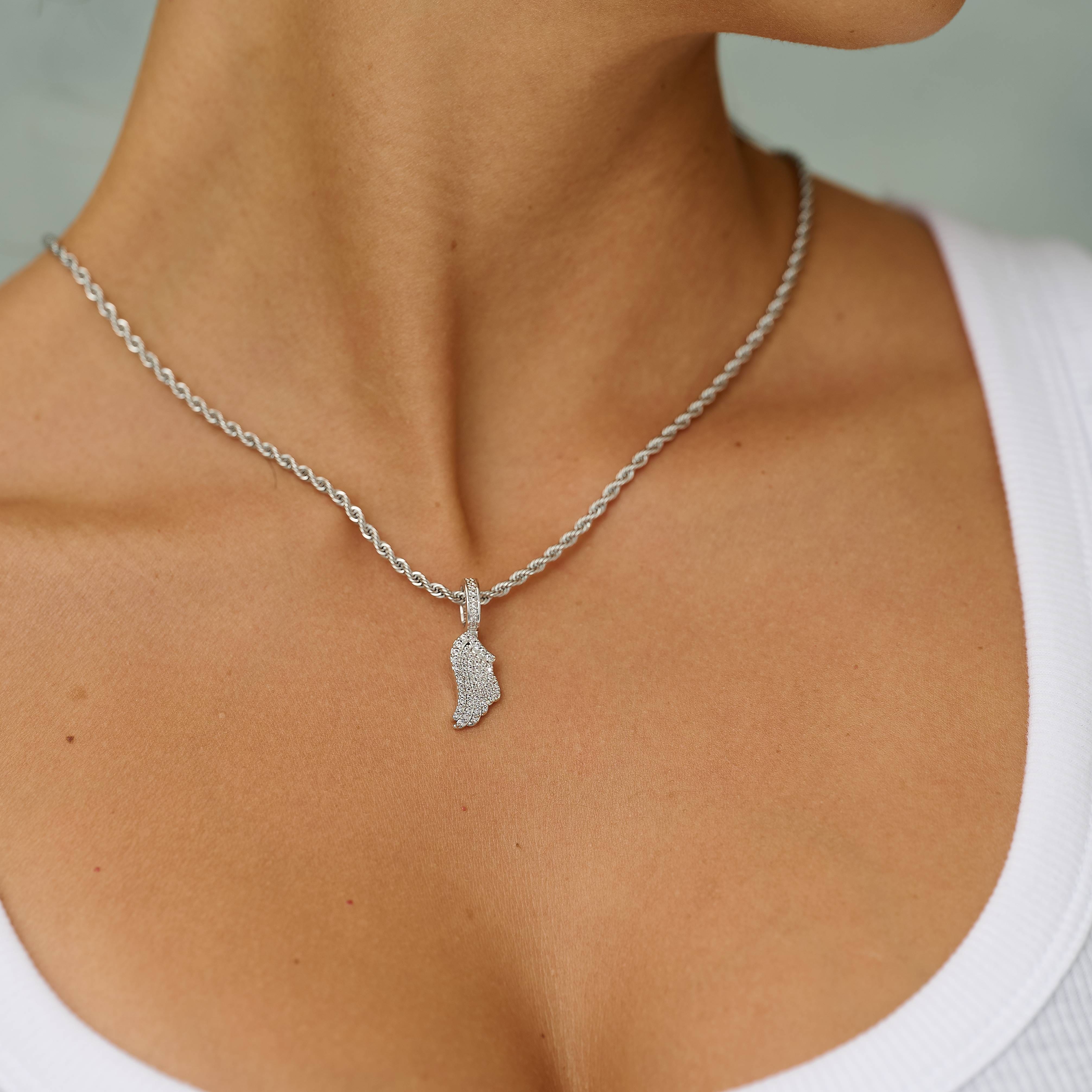 GLD Women Micro Iced Angel Wing Pendant in White Gold