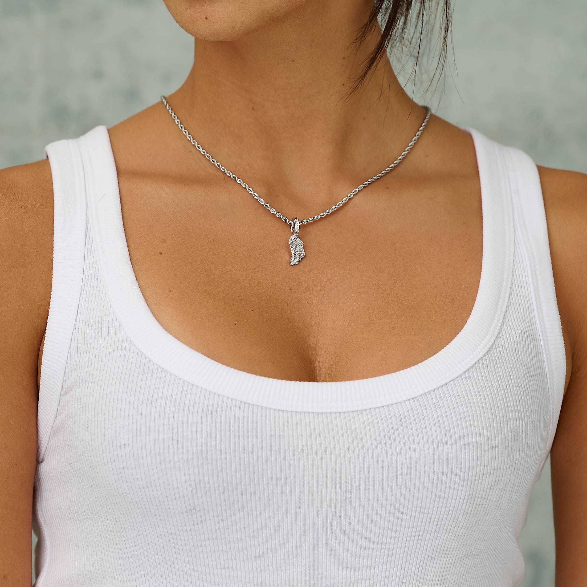 GLD Women Micro Iced Angel Wing Pendant in White Gold