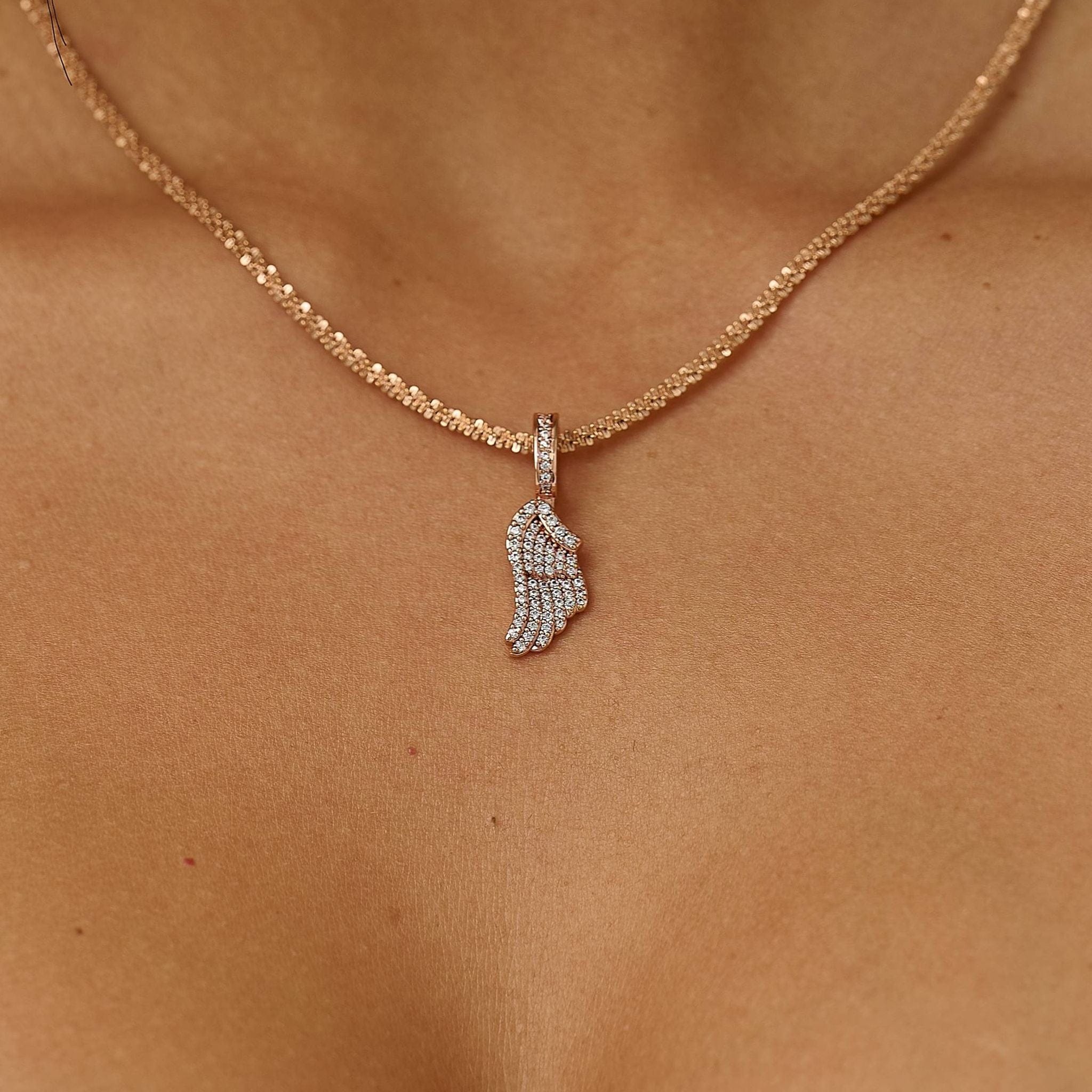 GLD Women Micro Iced Angel Wing Pendant in Rose Gold