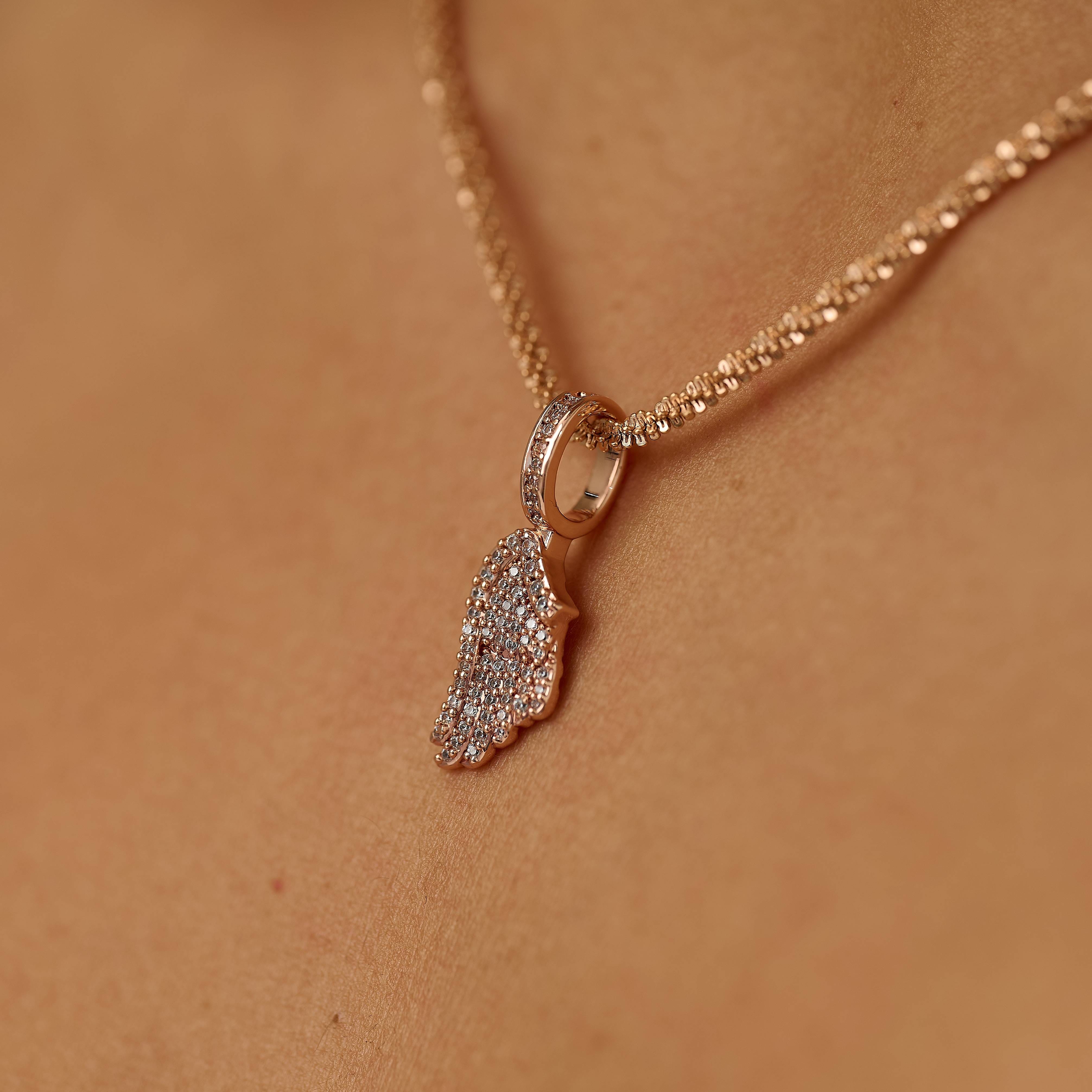 GLD Women Micro Iced Angel Wing Pendant in Rose Gold