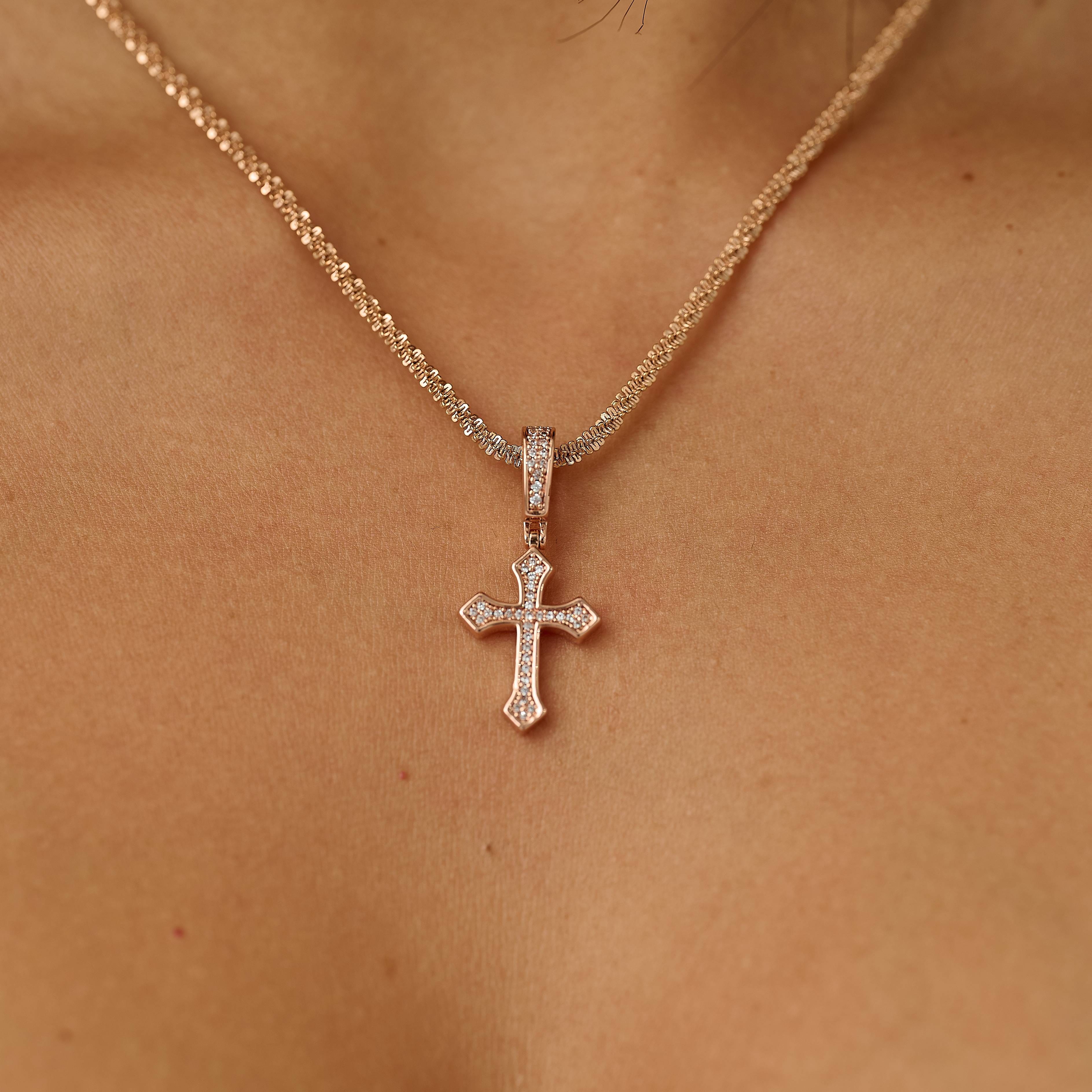 GLD Women Micro Iced Celtic Cross Pendant in Rose Gold