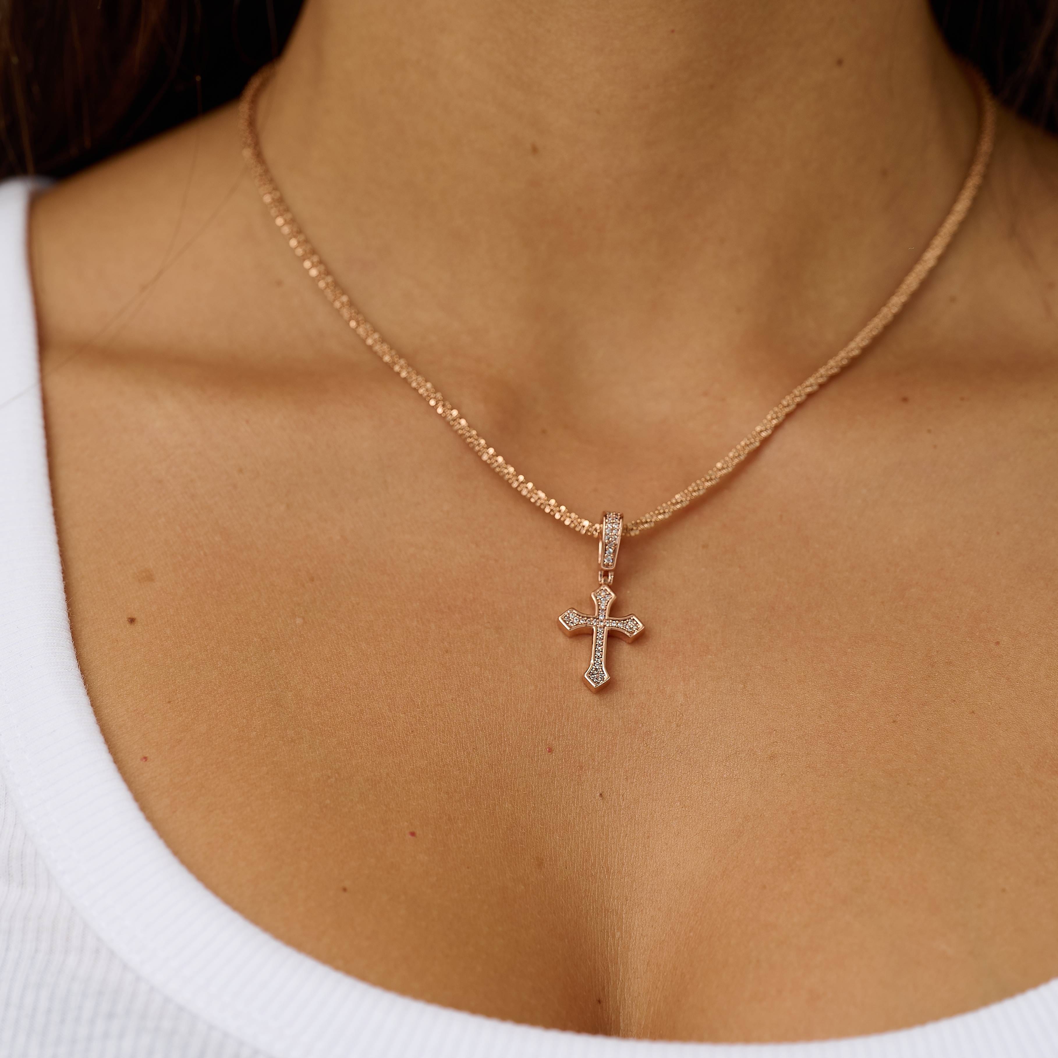 GLD Women Micro Iced Celtic Cross Pendant in Rose Gold