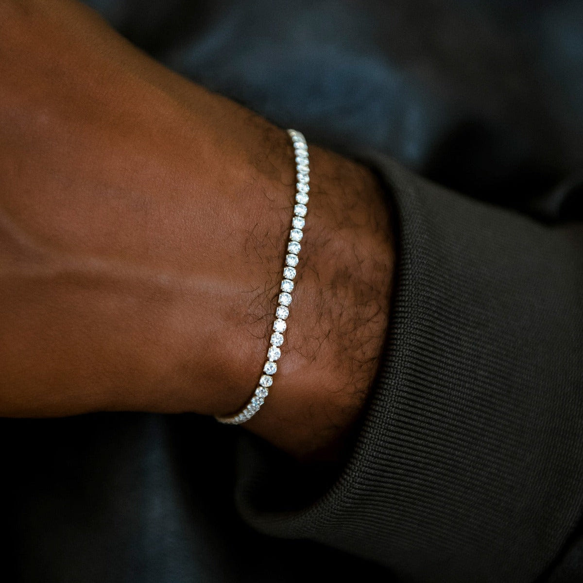 GLD Men Micro Tennis Bracelet in White Gold