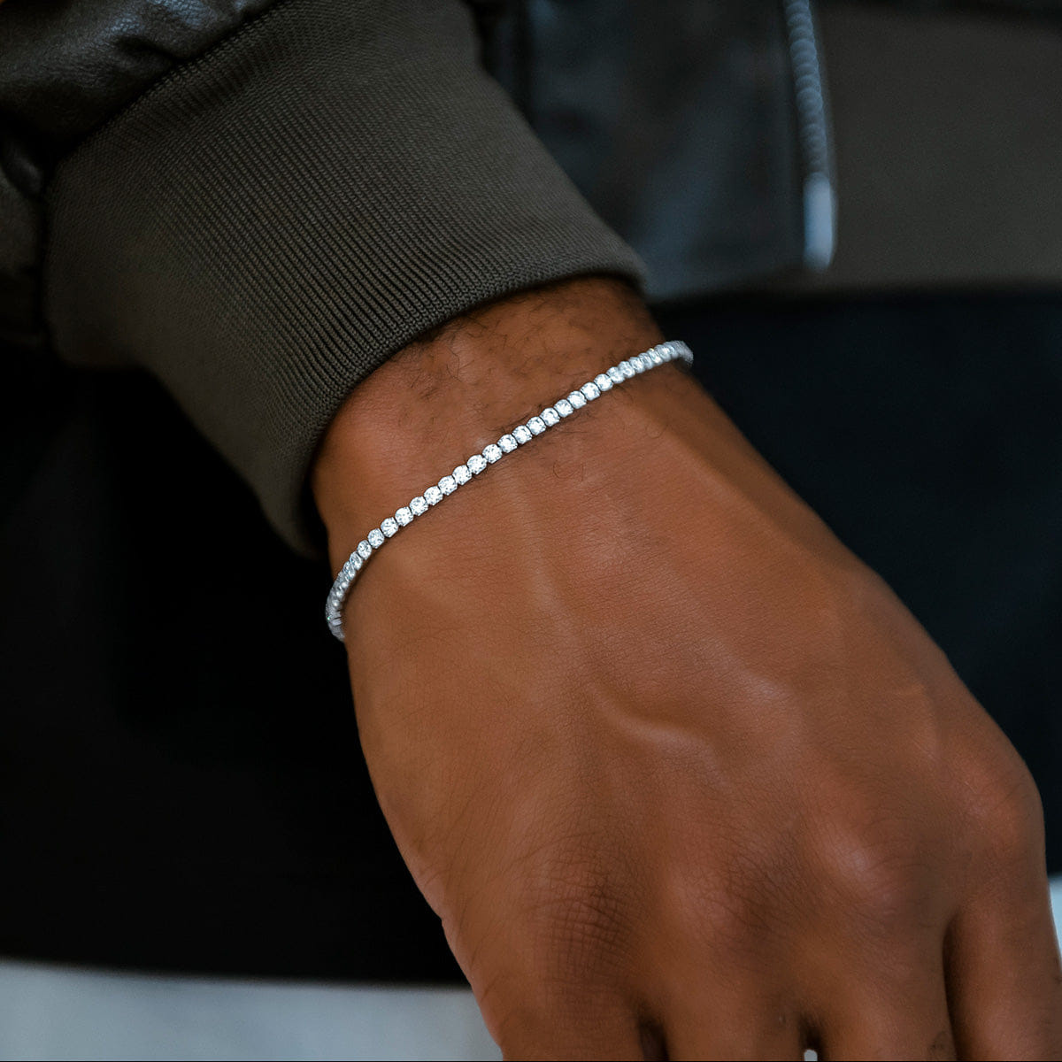 GLD Men Micro Tennis Bracelet in White Gold