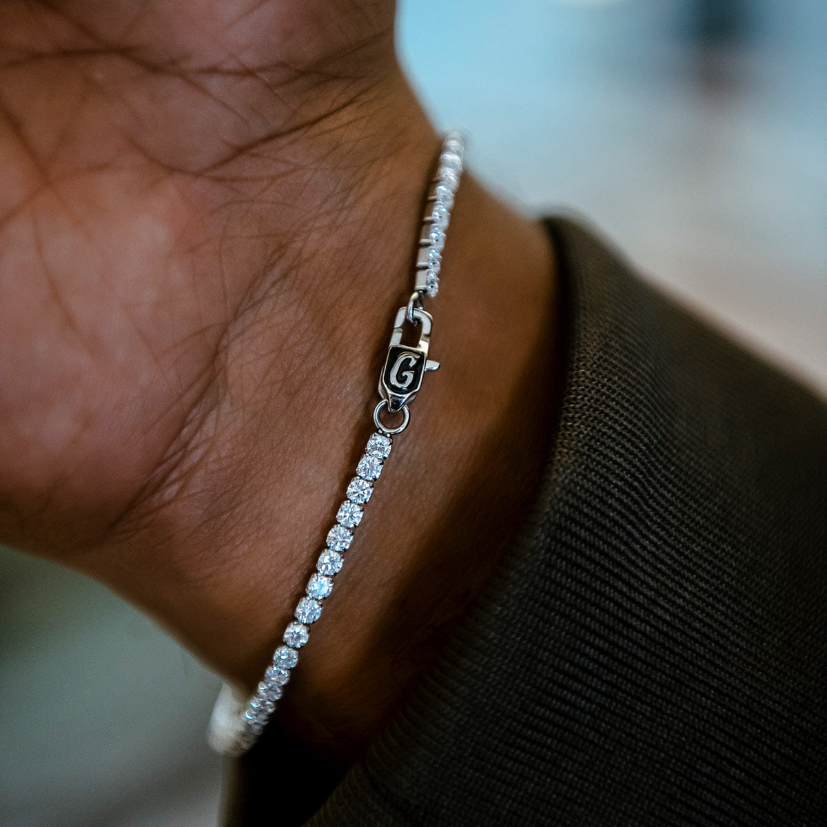 GLD Men Micro Tennis Bracelet in White Gold