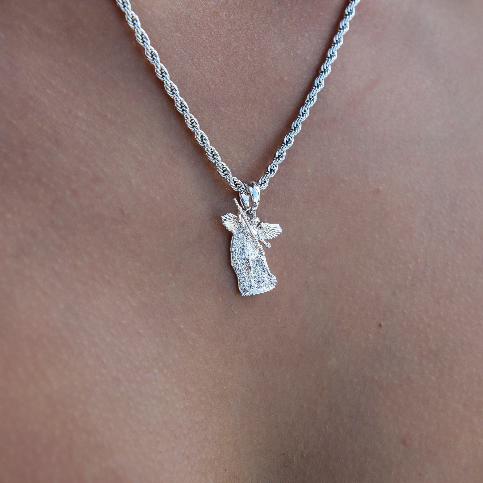 GLD PROMO SETS - WOMEN Micro Saint Michael Pendant in White Gold