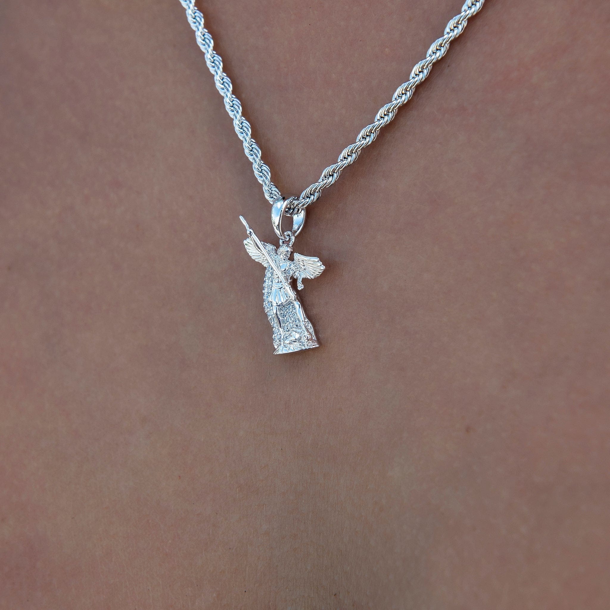GLD PROMO SETS - WOMEN Micro Saint Michael Pendant in White Gold