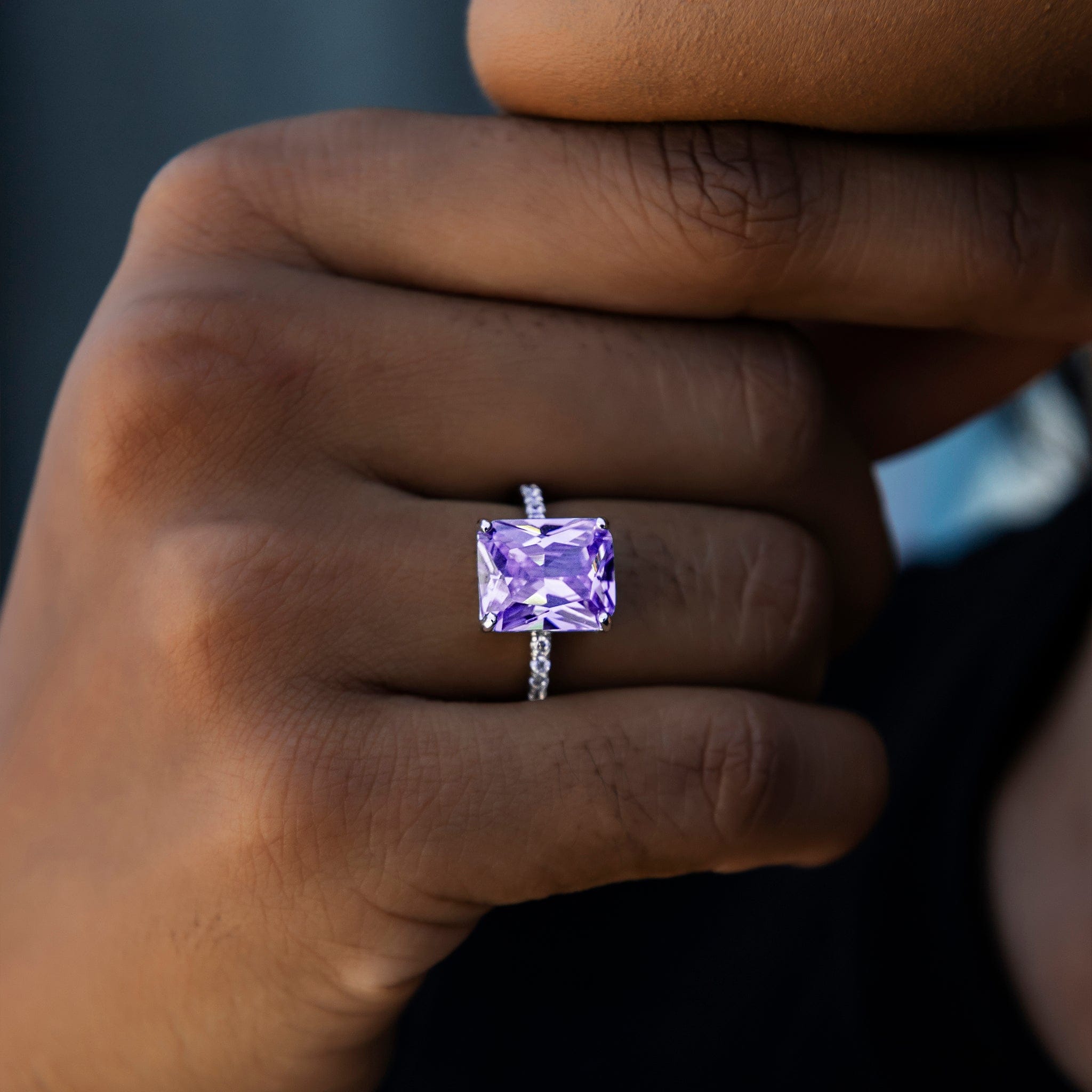 GLD Women Purple Cocktail Ring in White Gold Vermeil
