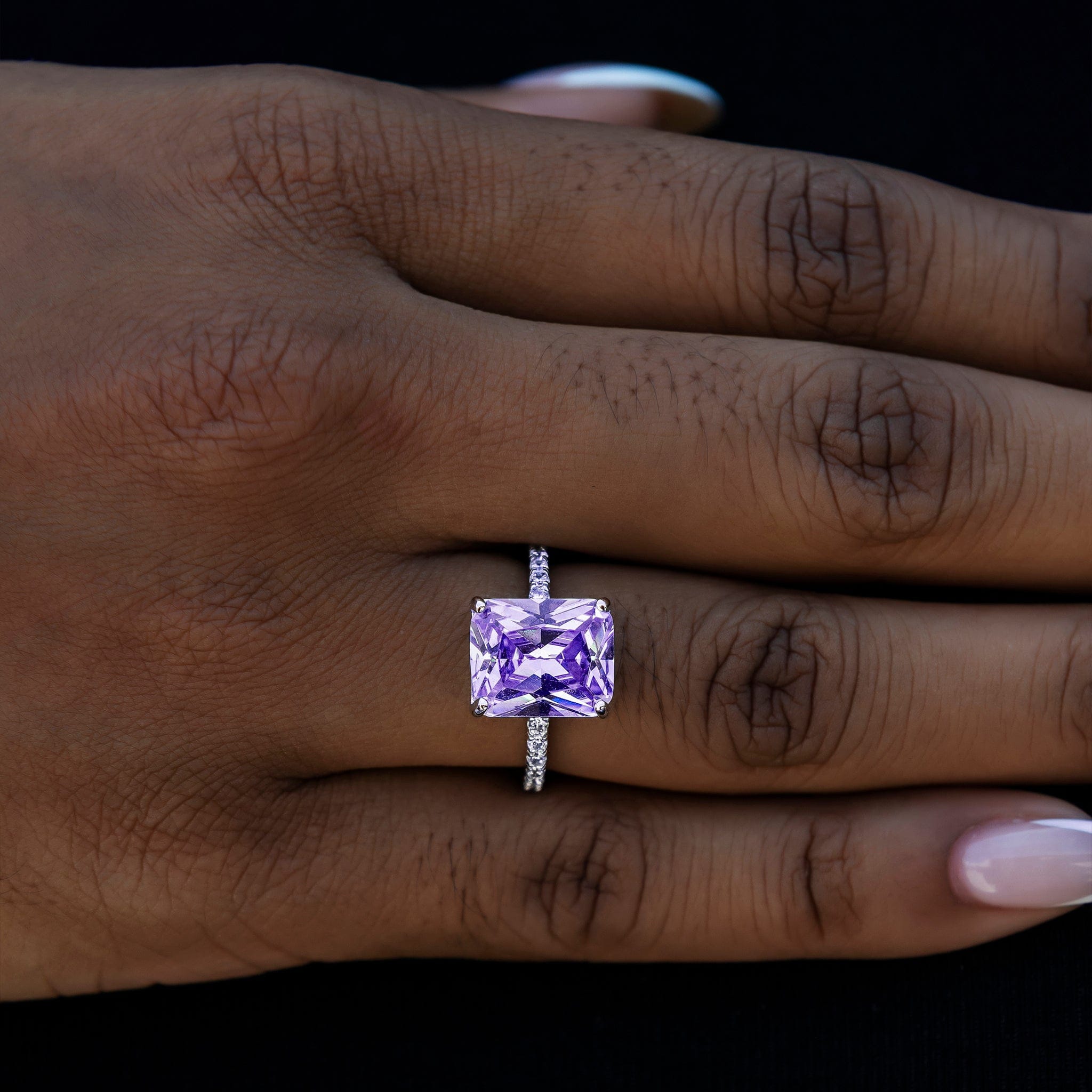 GLD Women Purple Cocktail Ring in White Gold Vermeil