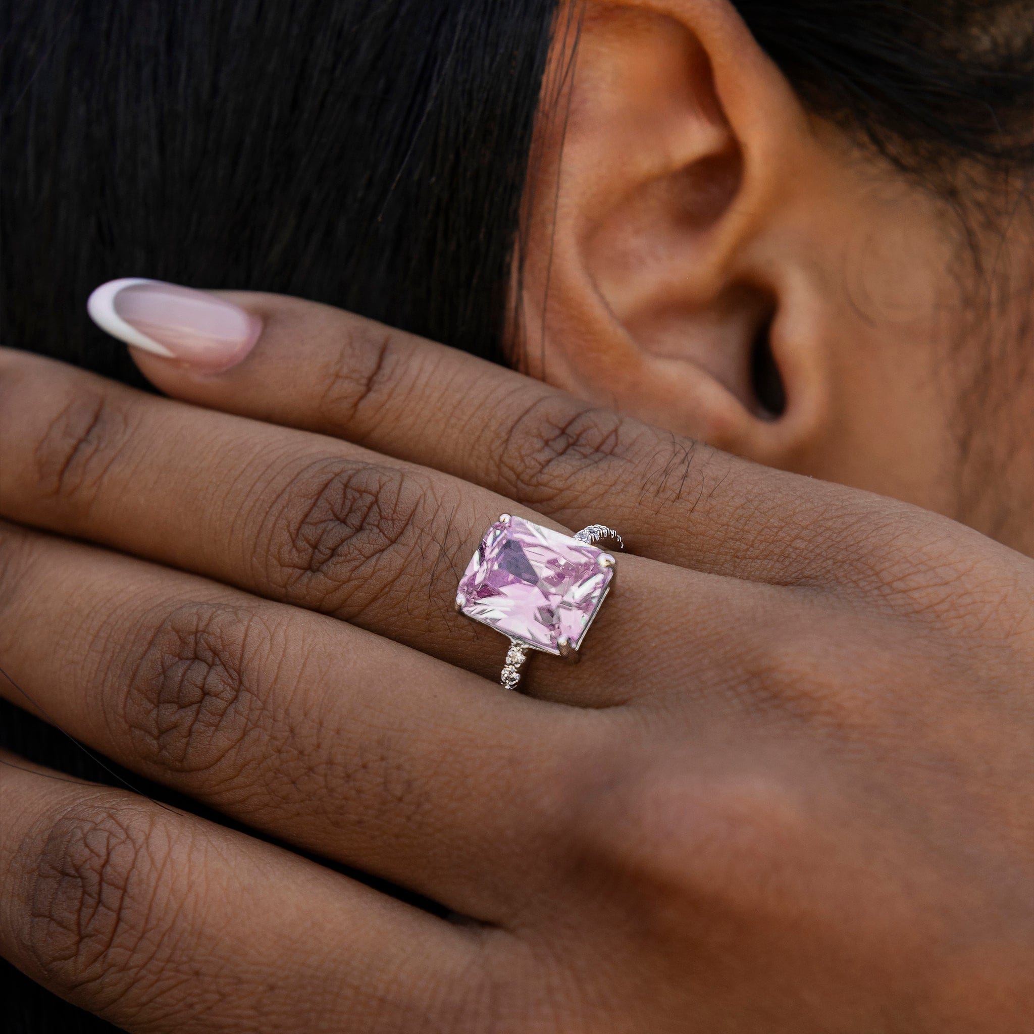 GLD Women Pink Cocktail Ring in White Gold Vermeil