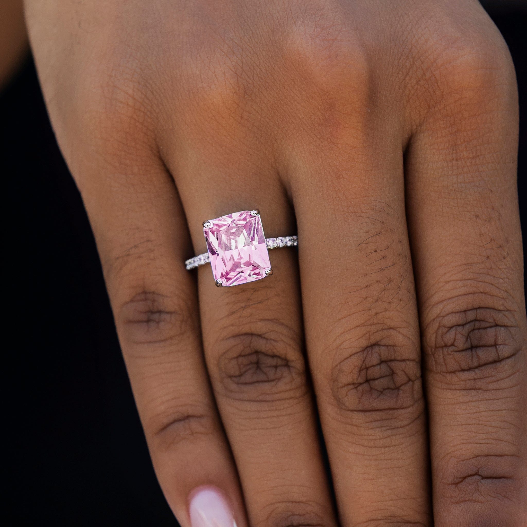 GLD Women Pink Cocktail Ring in White Gold Vermeil
