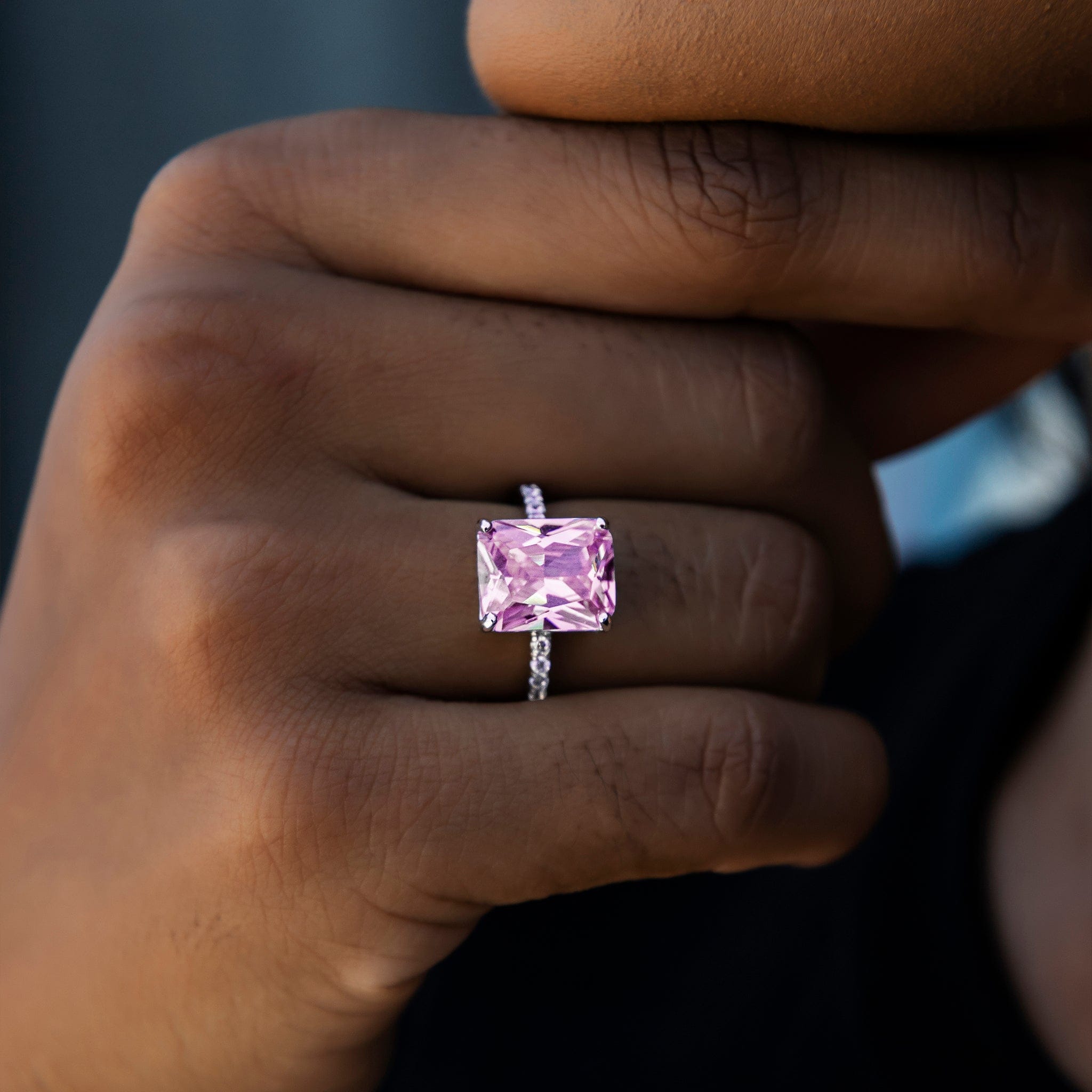 GLD Women Pink Cocktail Ring in White Gold Vermeil