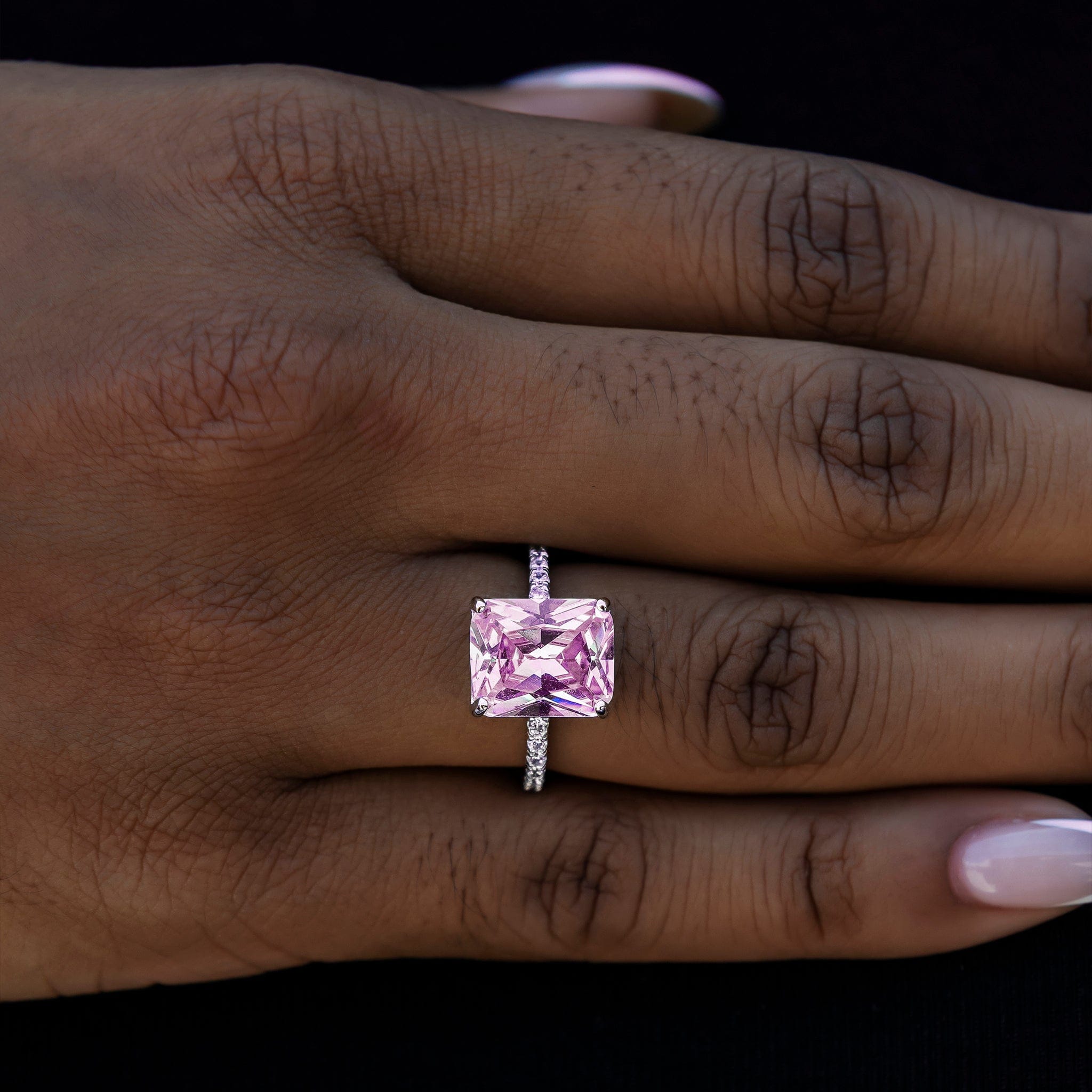 GLD Women Pink Cocktail Ring in White Gold Vermeil