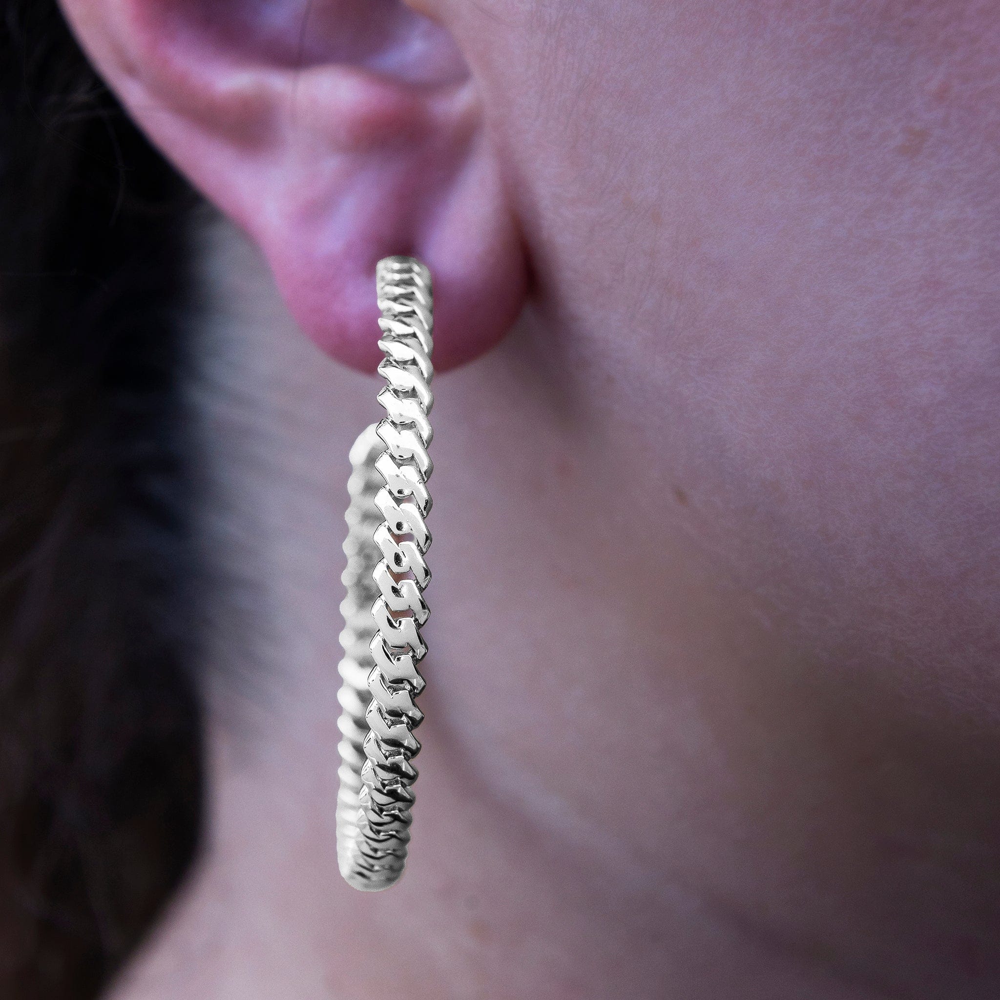 GLD Women GLD Micro Cuban Prong Hoop Earrings in White Gold - 6 mm