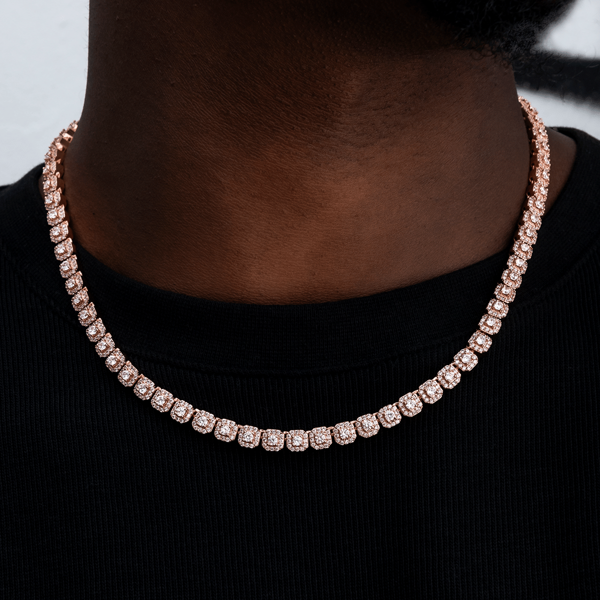 GLD Men GLD Micro Clustered Tennis Chain in Rose Gold