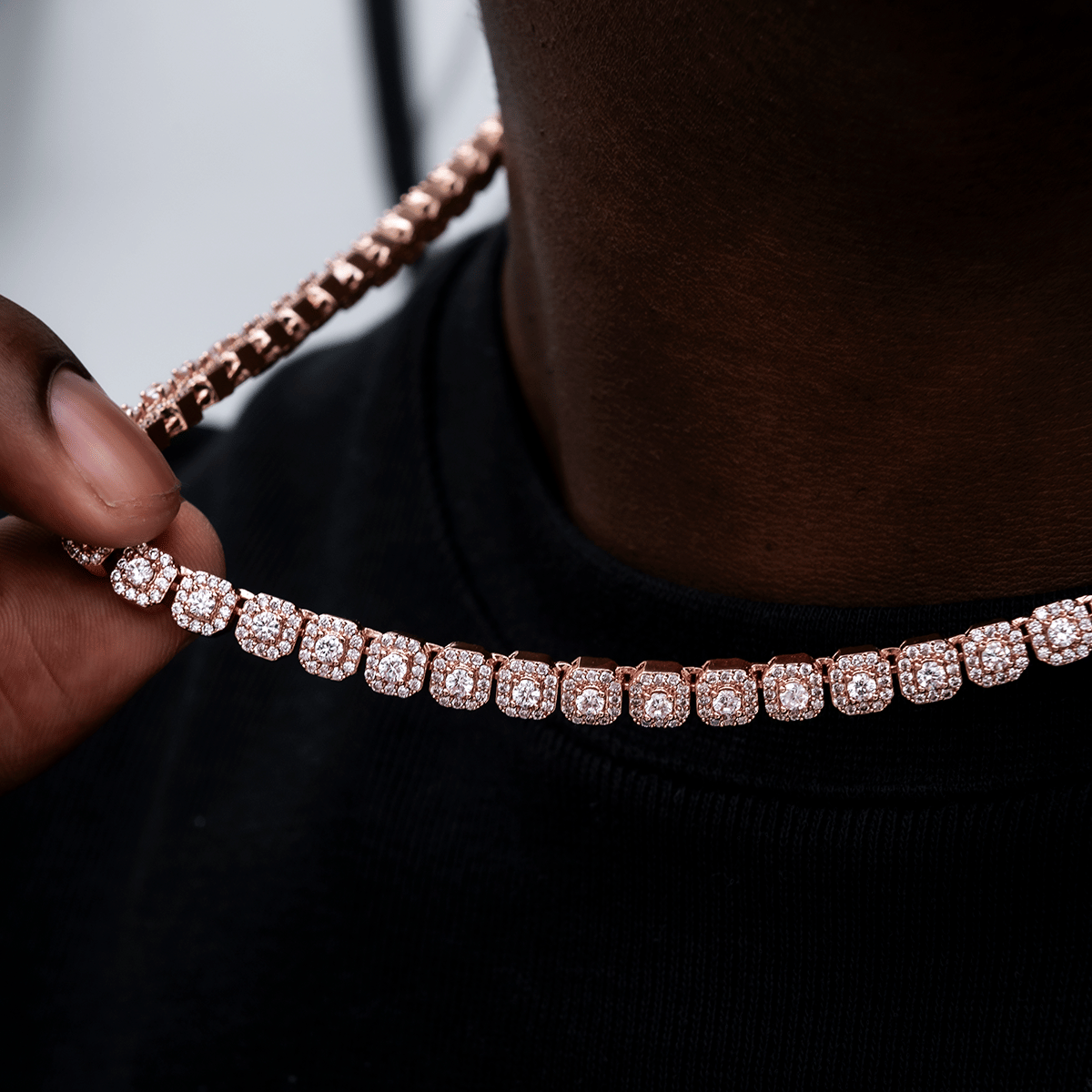 GLD Men GLD Micro Clustered Tennis Chain in Rose Gold