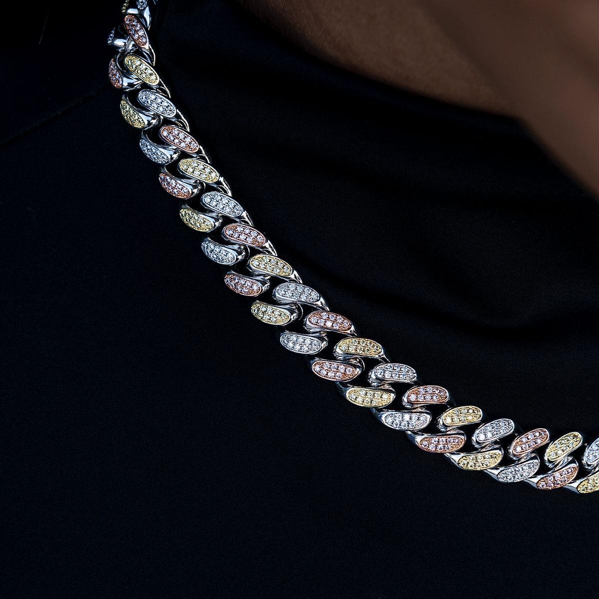 GLD Women GLD Diamond Cuban Link Chain in Yellow/Rose/White Gold - 12 mm
