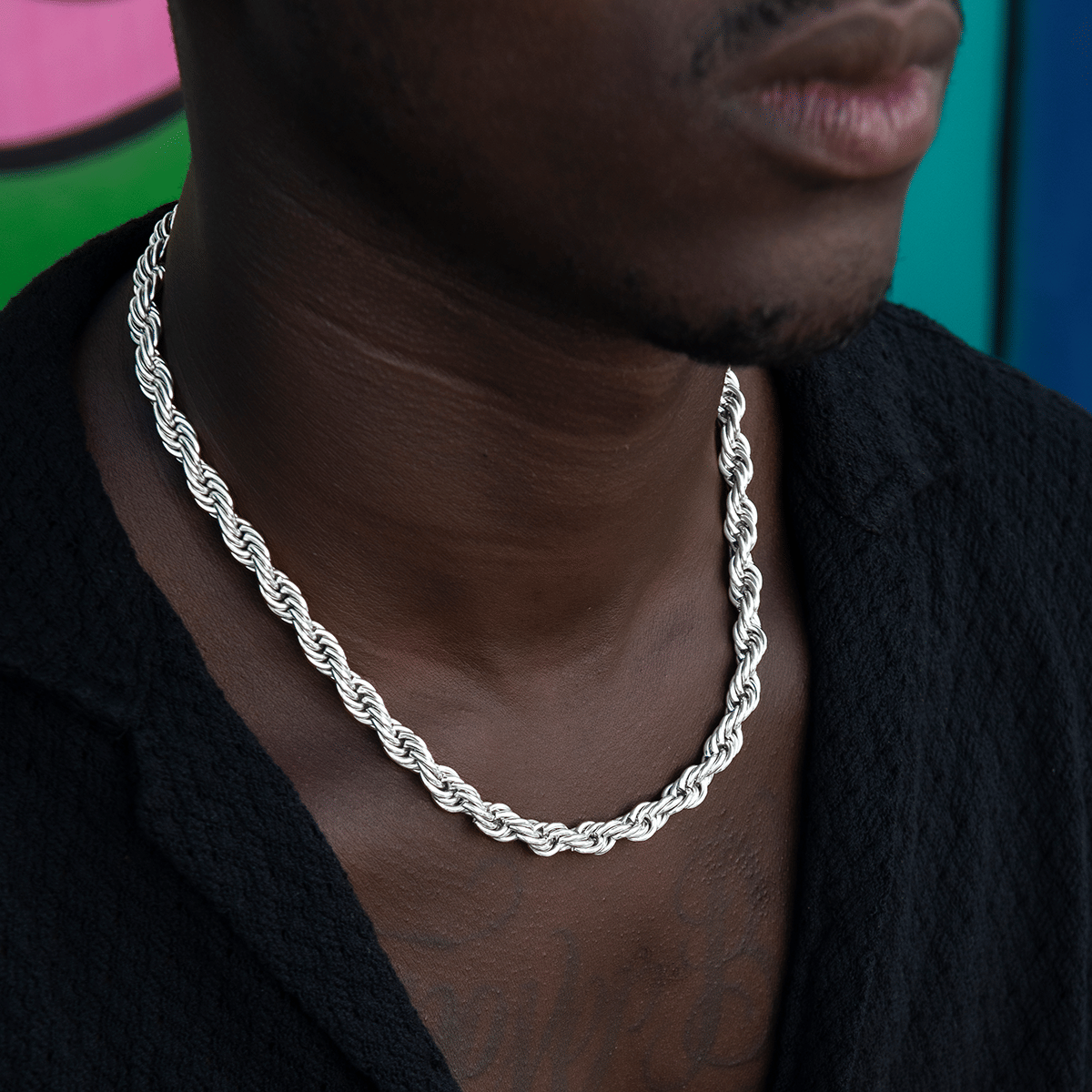 GLD Men GLD Rope Chain in White Gold - 8 mm