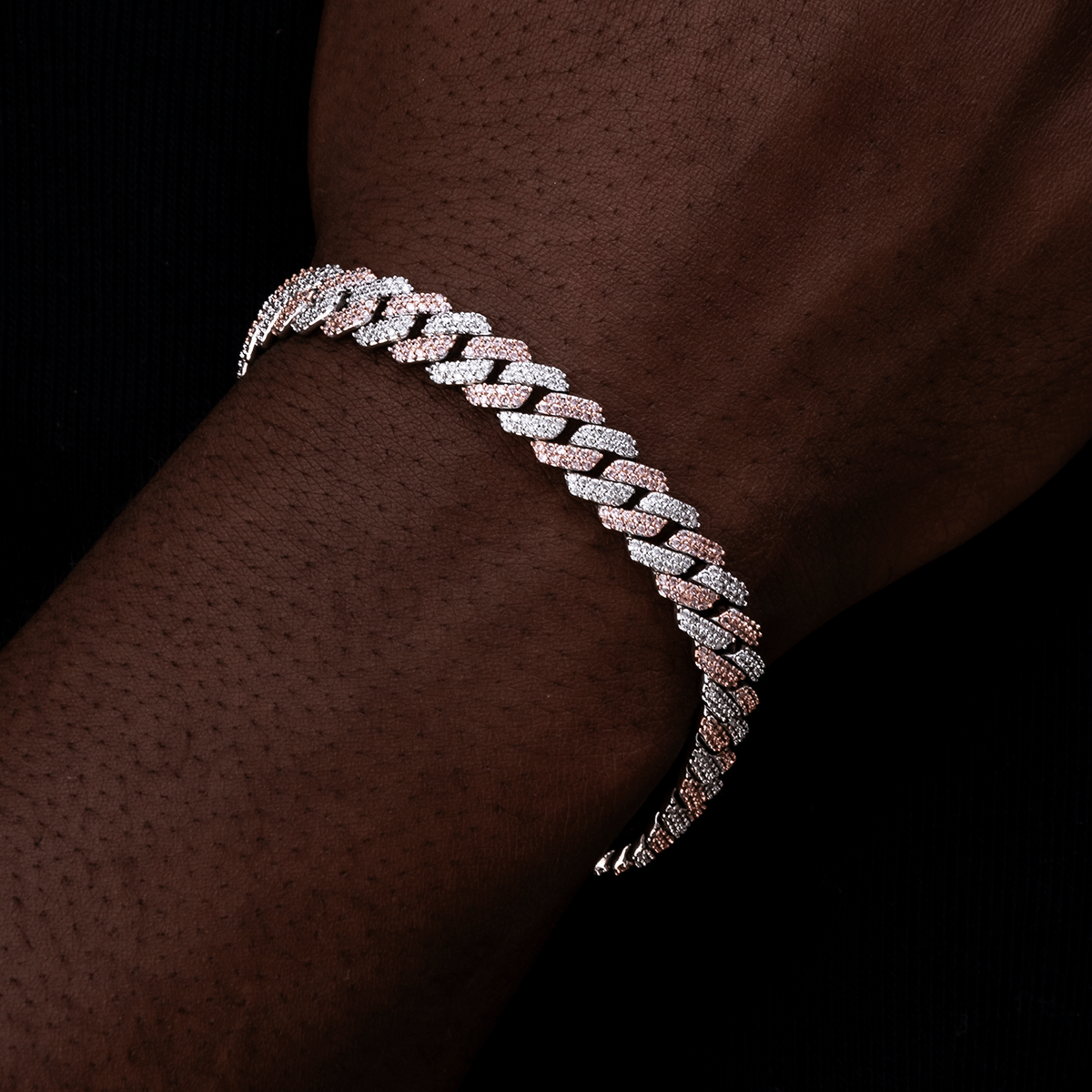 GLD Men GLD Diamond Prong Cuban Bracelet in Rose/White Gold - 8.5 mm