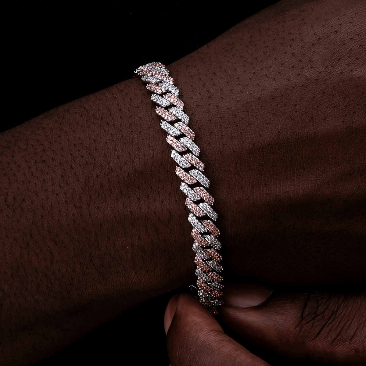 GLD Men GLD Diamond Prong Cuban Bracelet in Rose/White Gold - 8.5 mm
