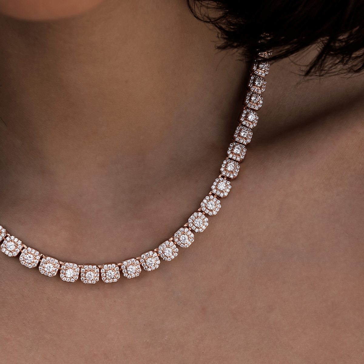 GLD Women GLD Micro Clustered Tennis Necklace in Rose Gold