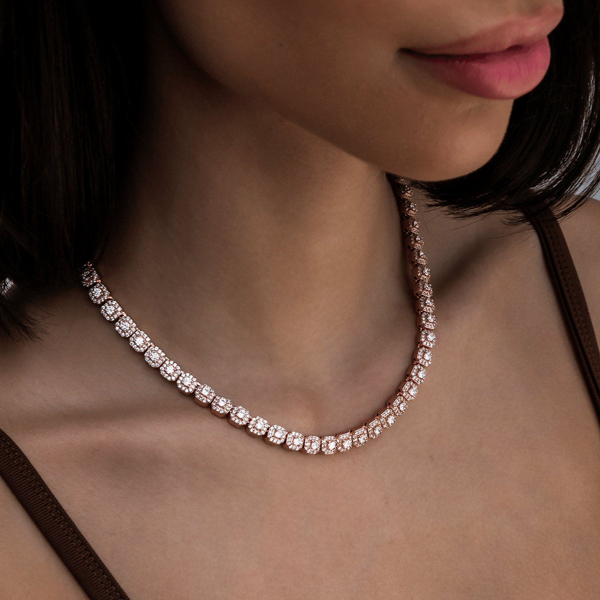 GLD Women GLD Micro Clustered Tennis Necklace in Rose Gold