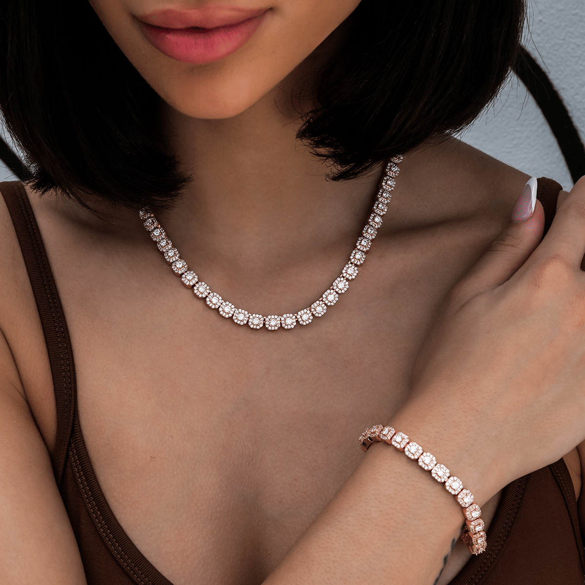 GLD Women GLD Micro Clustered Tennis Necklace in Rose Gold
