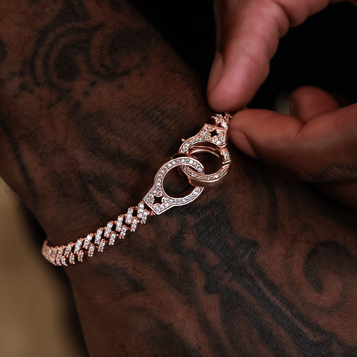 GLD Men GLD Iced Handcuff Diamond Prong Cuban Bracelet in Rose Gold