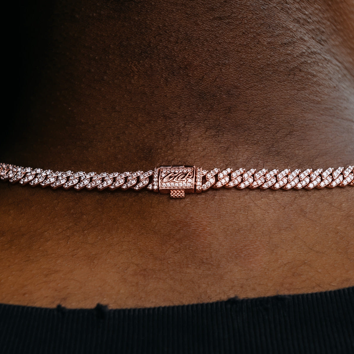 GLD Men GLD Micro Diamond Prong Cuban Chain in Rose Gold - 6 mm