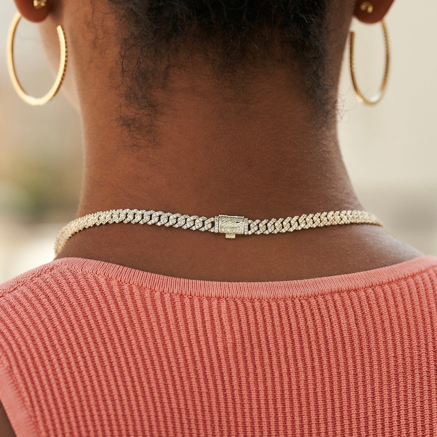 GLD Women GLD Micro Diamond Prong Cuban Necklace in Yellow Gold - 6 mm
