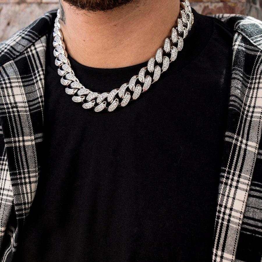 GLD Men GLD Diamond Cuban Link Chain in White Gold - 19 mm