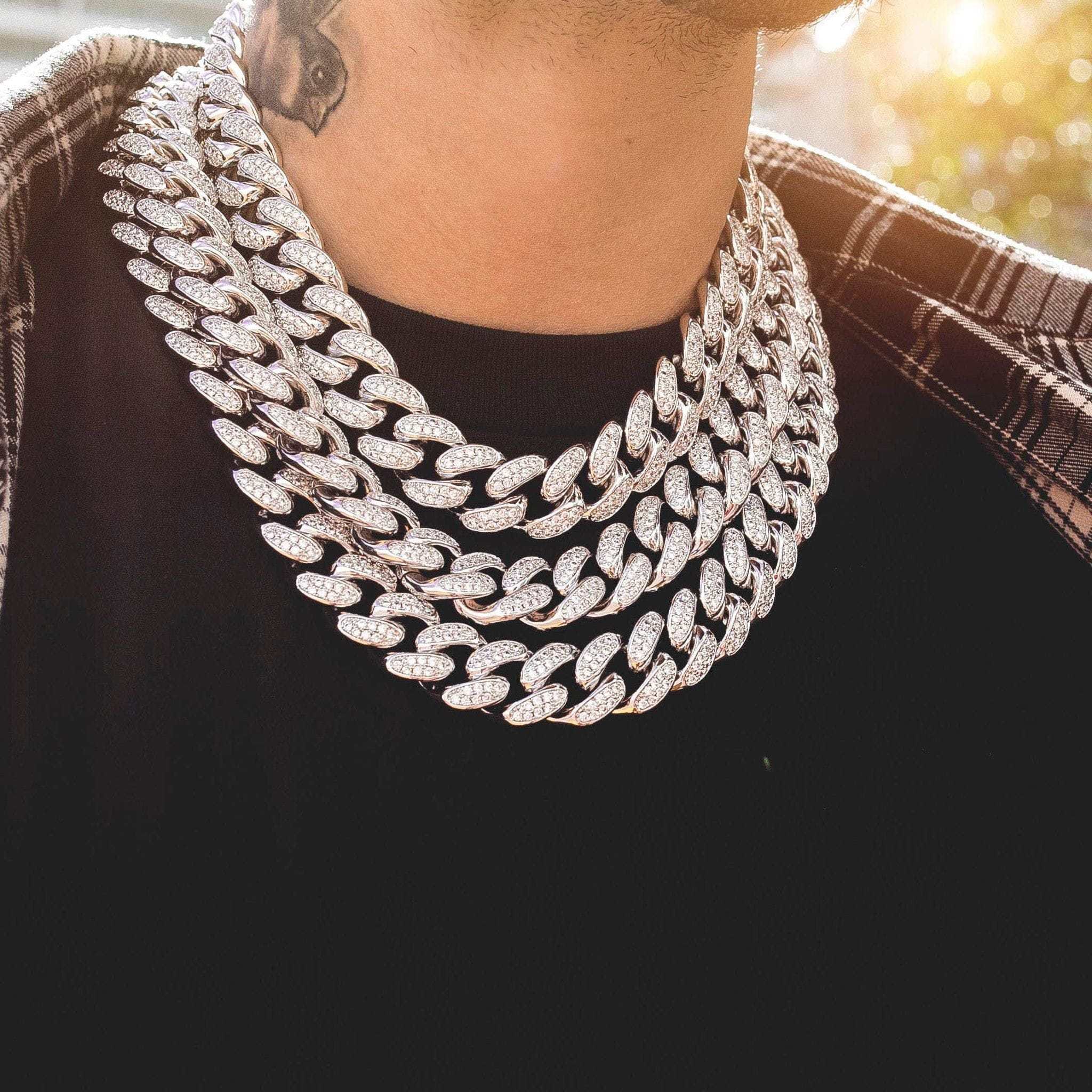 GLD Men GLD Diamond Cuban Link Chain in White Gold - 19 mm