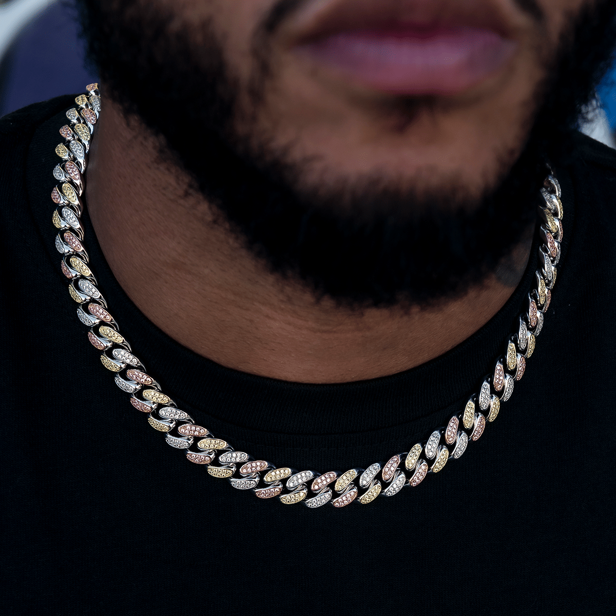 GLD Men GLD Diamond Cuban Link Chain in Yellow/Rose/White Gold - 12 mm