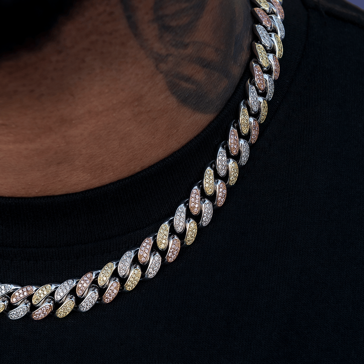 GLD Men GLD Diamond Cuban Link Chain in Yellow/Rose/White Gold - 12 mm