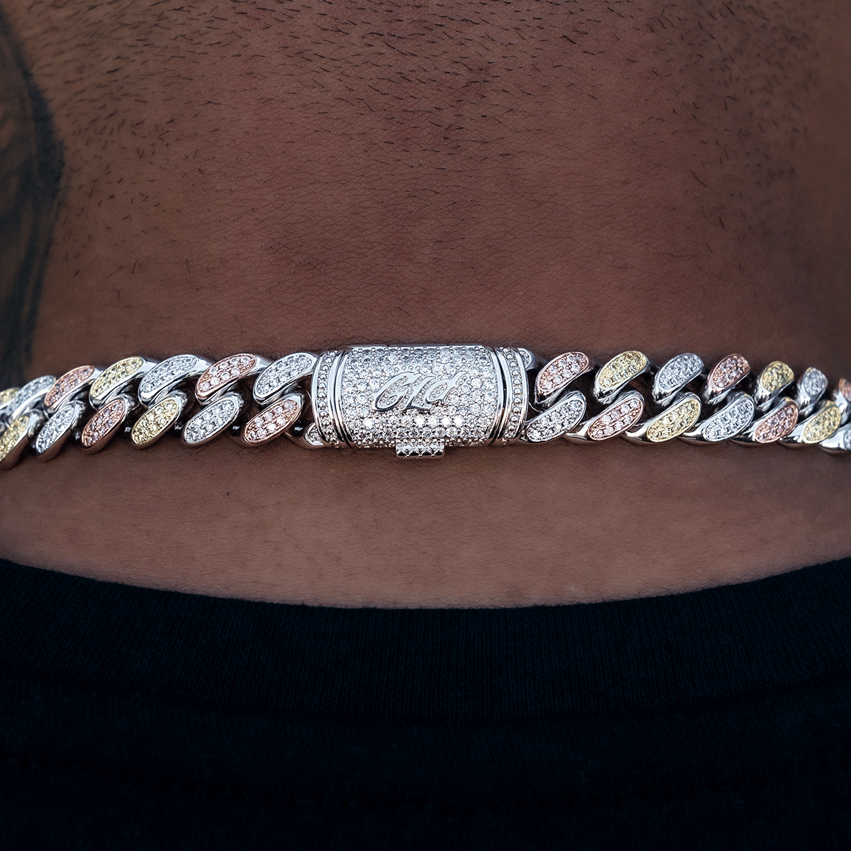 GLD Men GLD Diamond Cuban Link Chain in Yellow/Rose/White Gold - 12 mm