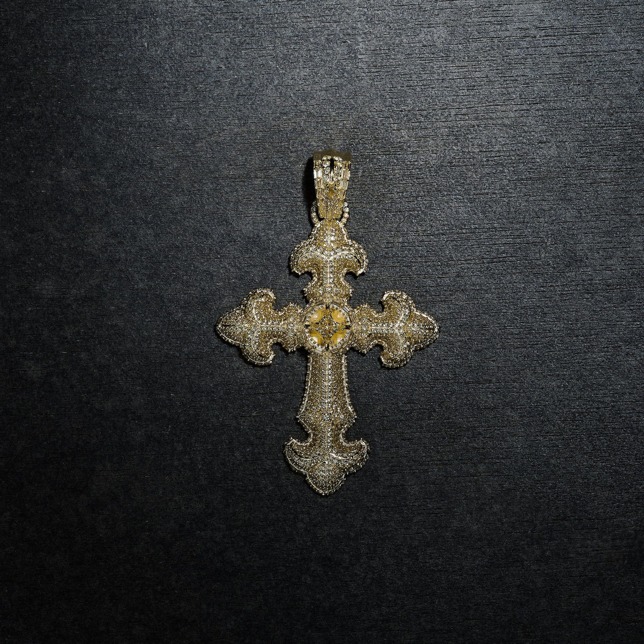 GLD Men GLD x Bloody Osiris Large Iced Canary Cross Pendant in Yellow Gold Vermeil